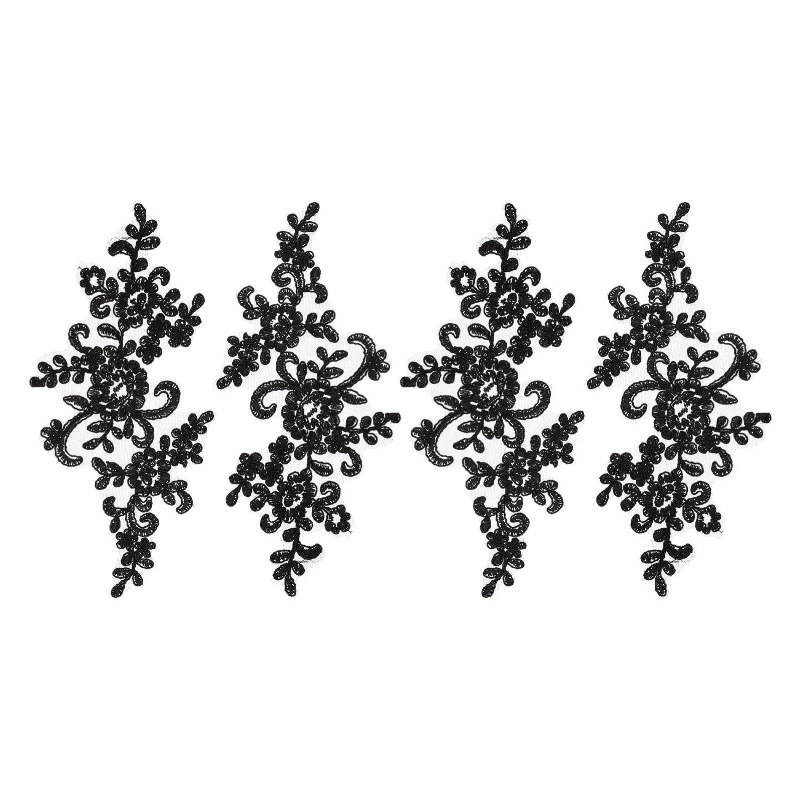 sourcing map 4 Pcs Flower Lace Appliques 3D Embroidery Lace Patch Sewing Addition Embellishments for Wedding Bridal Dress Clothes DIY Crafts Accessories Decoration, Black (23cm)