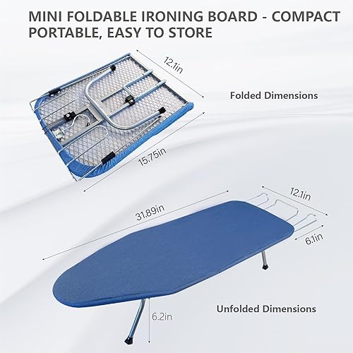 Miniatura 4 de Tabla de planchar plegable de metal con soporte para planchar, tabla de planchar portátil pequeña con cubierta de algodón resistente al calor, mini