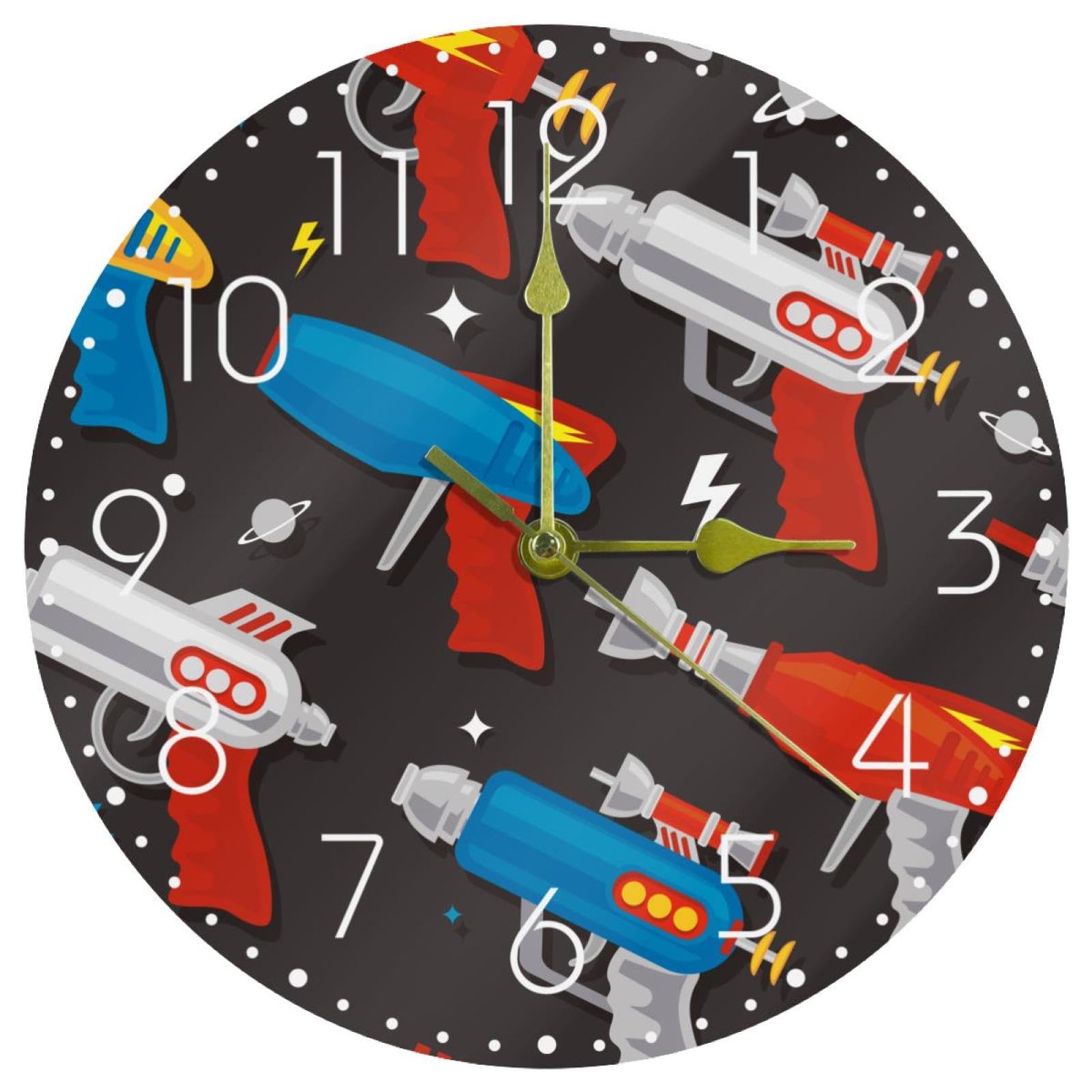 Horloge murale ronde design pistolet jouet pour décorer la cuisine ou l'école