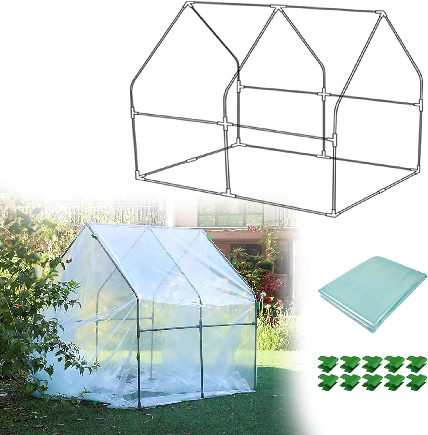 Outdoor Greenhouses, Portable Plant Shelter with 6 Sizes & Steel Frame, Insulated Greenhouse Kit for Backyard, Patio, Balcony, for Raised Beds, Frost Protection(39*39in)