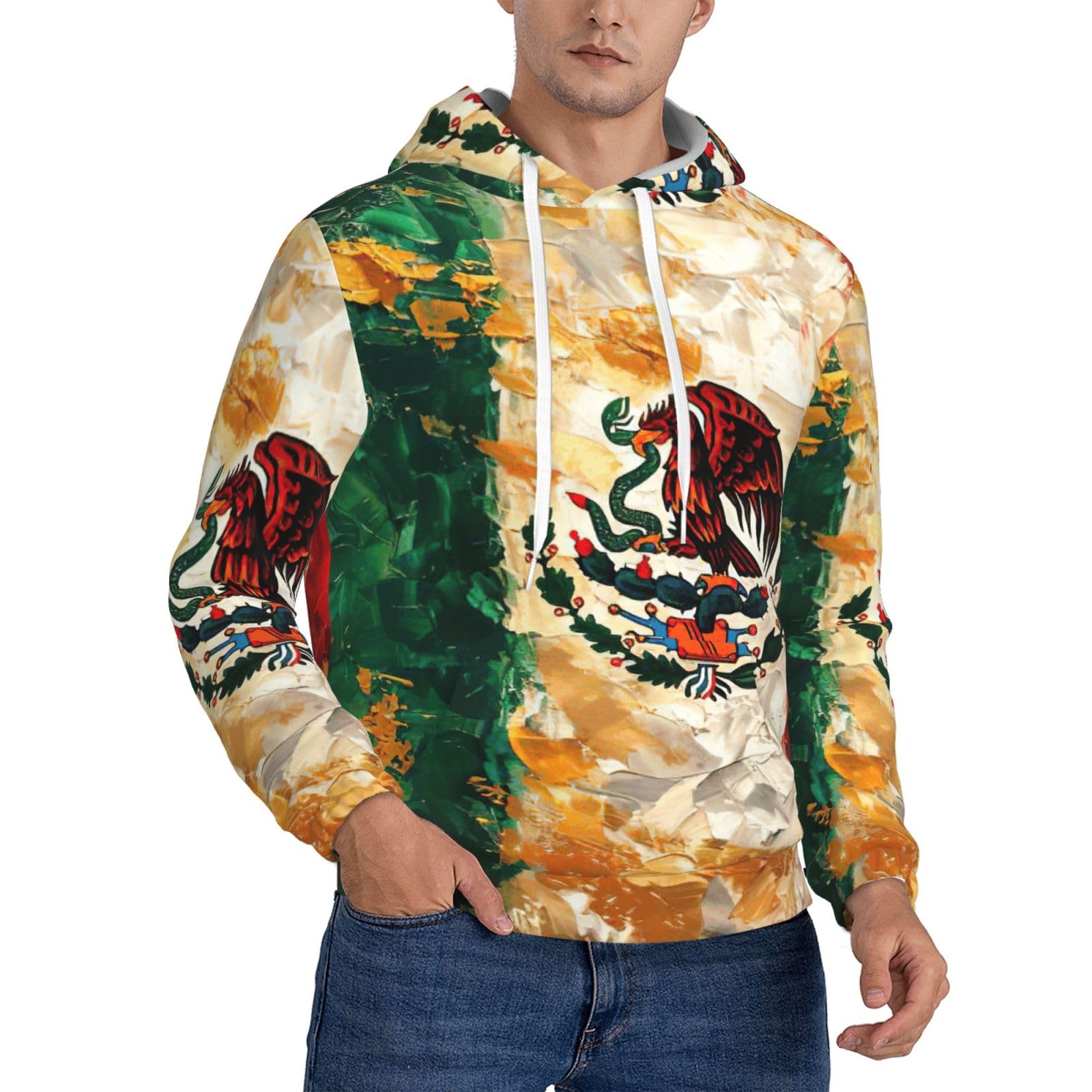 Sweat à capuche homme pull manches longues imprimé double drapeau avec cordon - 8