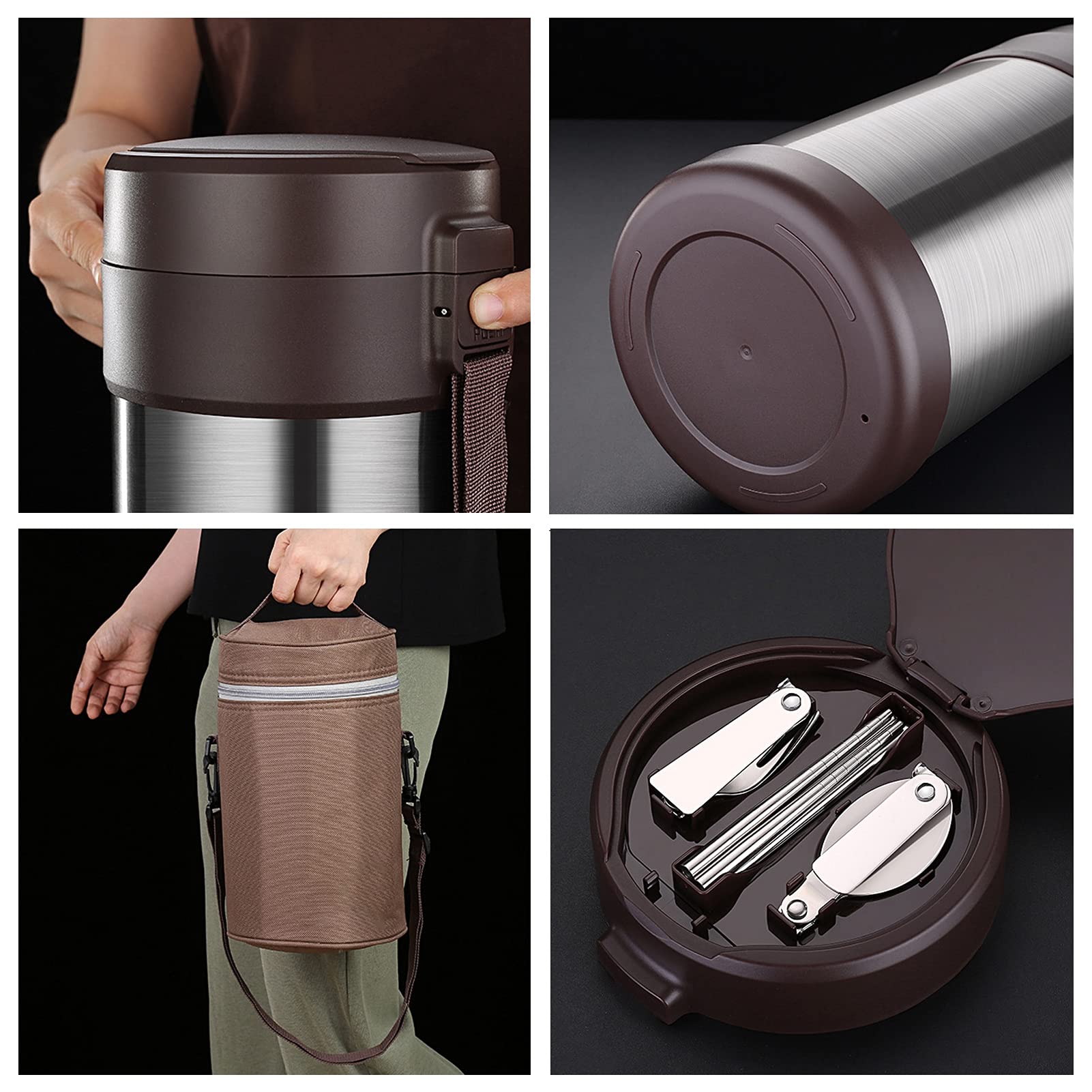 Edelstahl Thermo-Lunchbox 3 Etagen Isolierung Lebensmittelbehälter,Stapelbar Isolierbehälter Box Speisenwärmer für Essen Babynahrung Suppe Brei Obst,mit Löffel und Lunchtasche,2.3L + 3 Layers