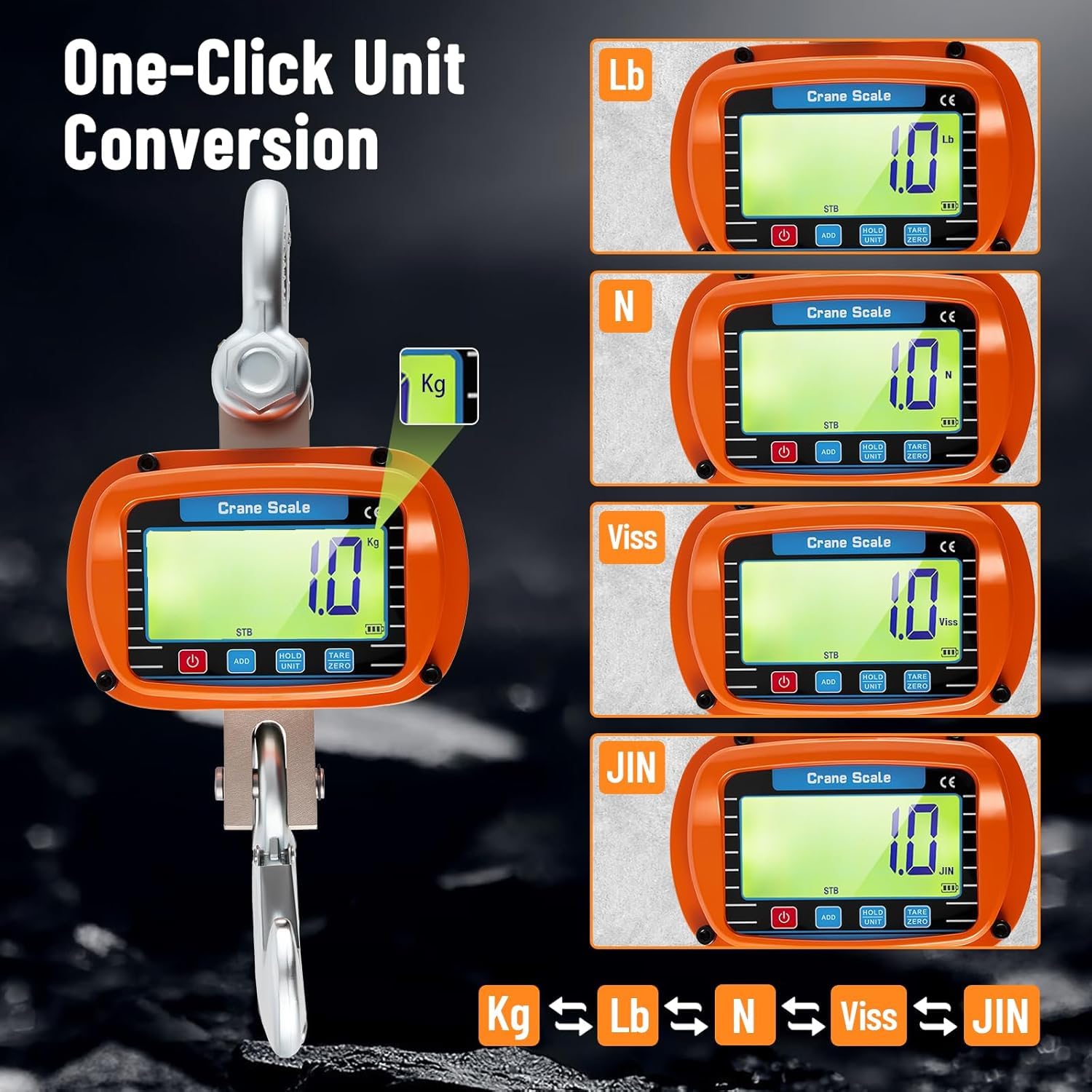Báscula de grúa de 3000kg, Báscula de Grúa Electrónica 3T,Colgante Industrial con sensor preciso, pantalla LCD grande y control remoto, Visualización de temperatura y humedad para granjas(Orange)