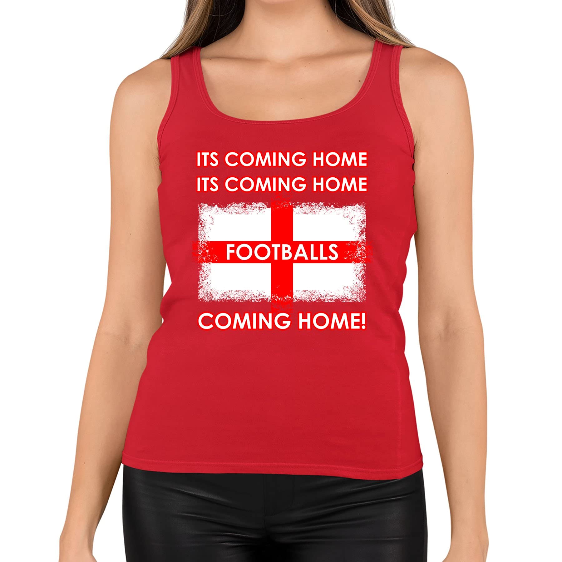 Womens England Supporter World Cup Euros Vest Its Coming Home Footballs Coming Home Tank Top Red UK 12 (L)