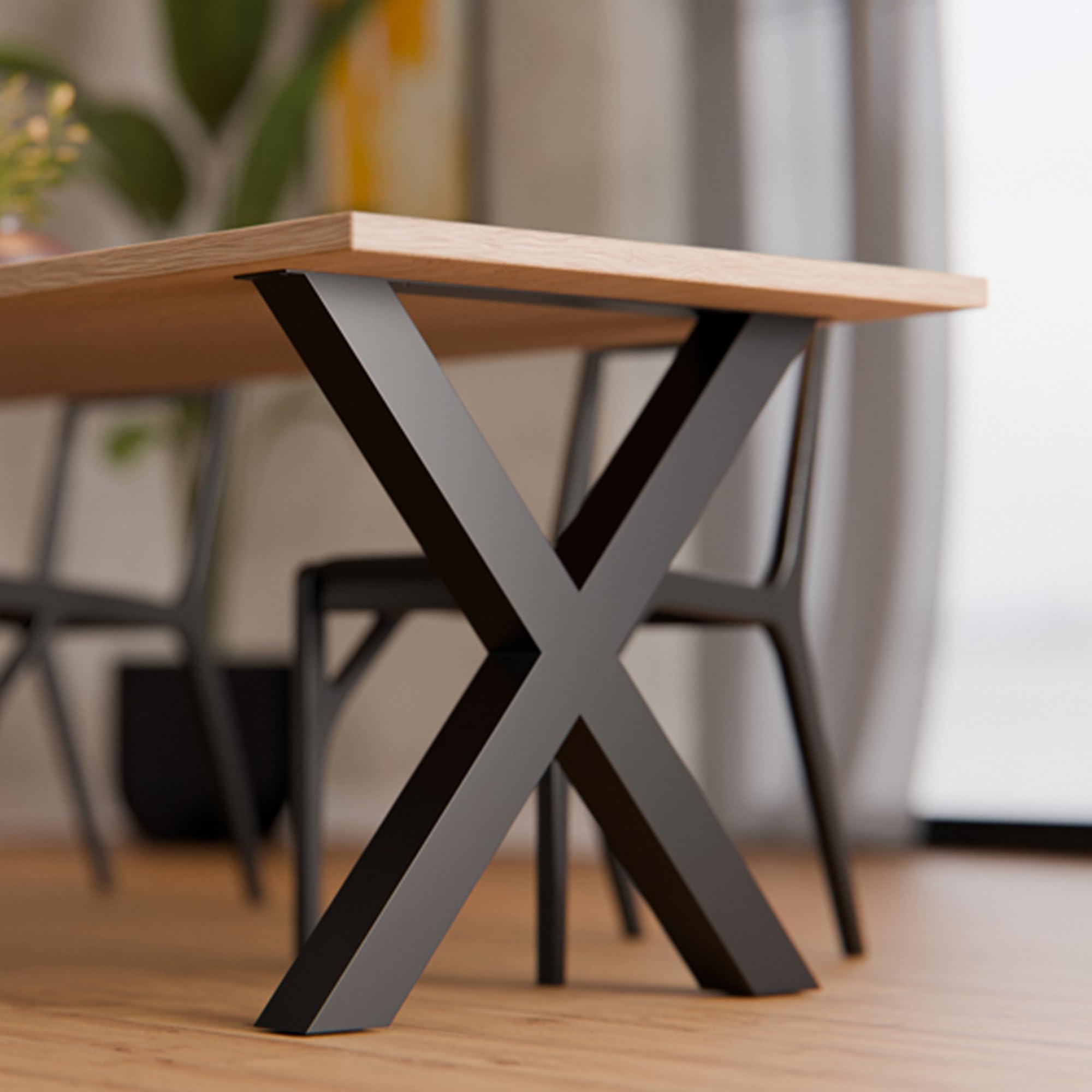 ATM® Piedi per Tavolo a Forma di X | 2 Traversine per Mobili | Profilo Metallico 80x80mm | Base Solida per Tavoli, Scrivanie e Piani di Lavoro | Struttura in Acciaio (Alt. 73 cm) | Nero Opaco