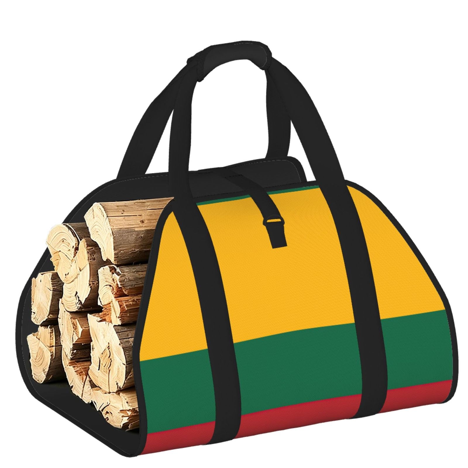 Flag of Lithuania Printed Firewood Log Carrier, Large Tote Bag with Reinforced Handles for Camping Fireplace Home