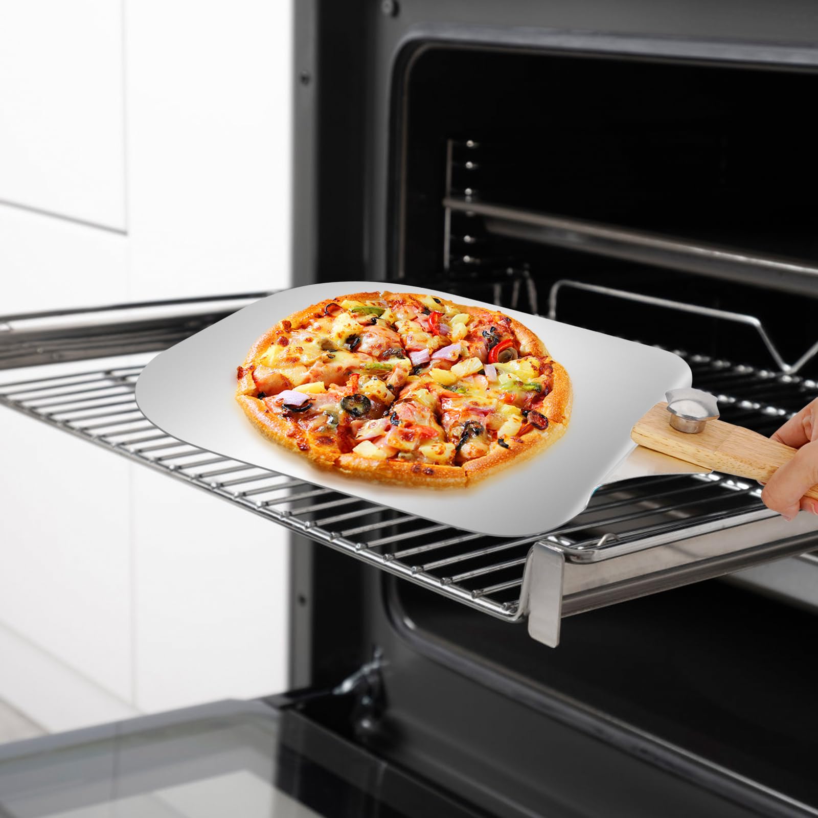Pala per pizza grande buccia di alluminio pizza 30,5 centimetri x 30.8 cm per la cottura della pizza fatta a mano, 59,3 cm nel complesso, per qualsiasi esterno o interno Pizza Grill forno