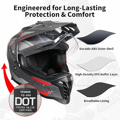 Miniatura 6 de VCOROS Adventure - Casco de motocicleta todoterreno VS-908 para ATV, bicicleta de tierra y motocross, de cara completa para adultos, aprobado por DOT