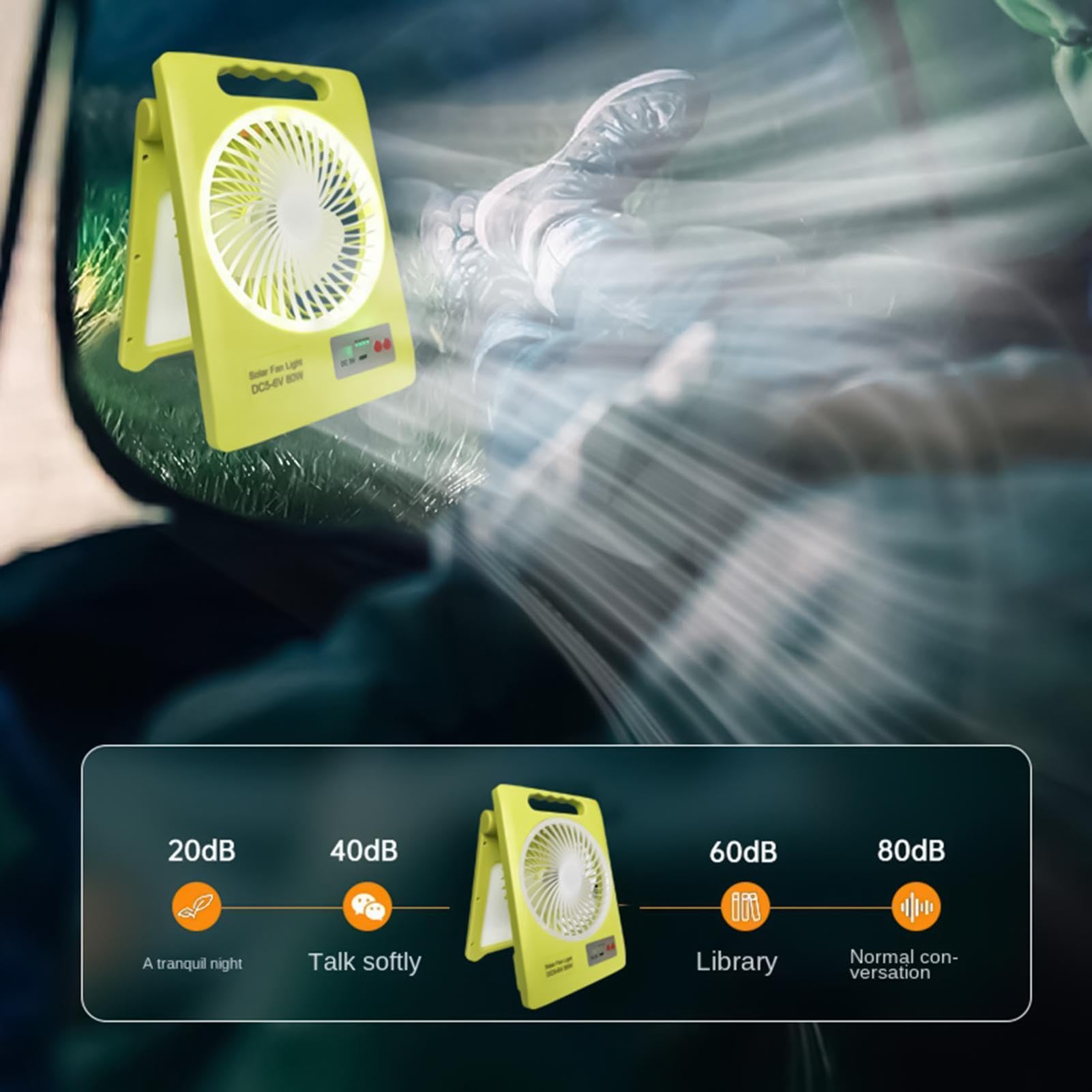 Ventilatore Solare Da Esterno Ricaricabile Portatile Silenzioso 3 Velocità | Ventilatori per Tende da Campeggio Per Tende Da Esterno Spiaggia Casa Escursionismo Pesca Giardino
