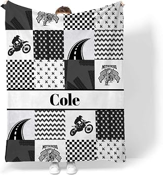 Personalized Baby Blanket with Name Custom Dirt Bike Black Soft Fleece Blanket for Baby Boys, Newborn Gift, Baby Shower Keepsake, Nursery Bedding, Gifts for New Mom