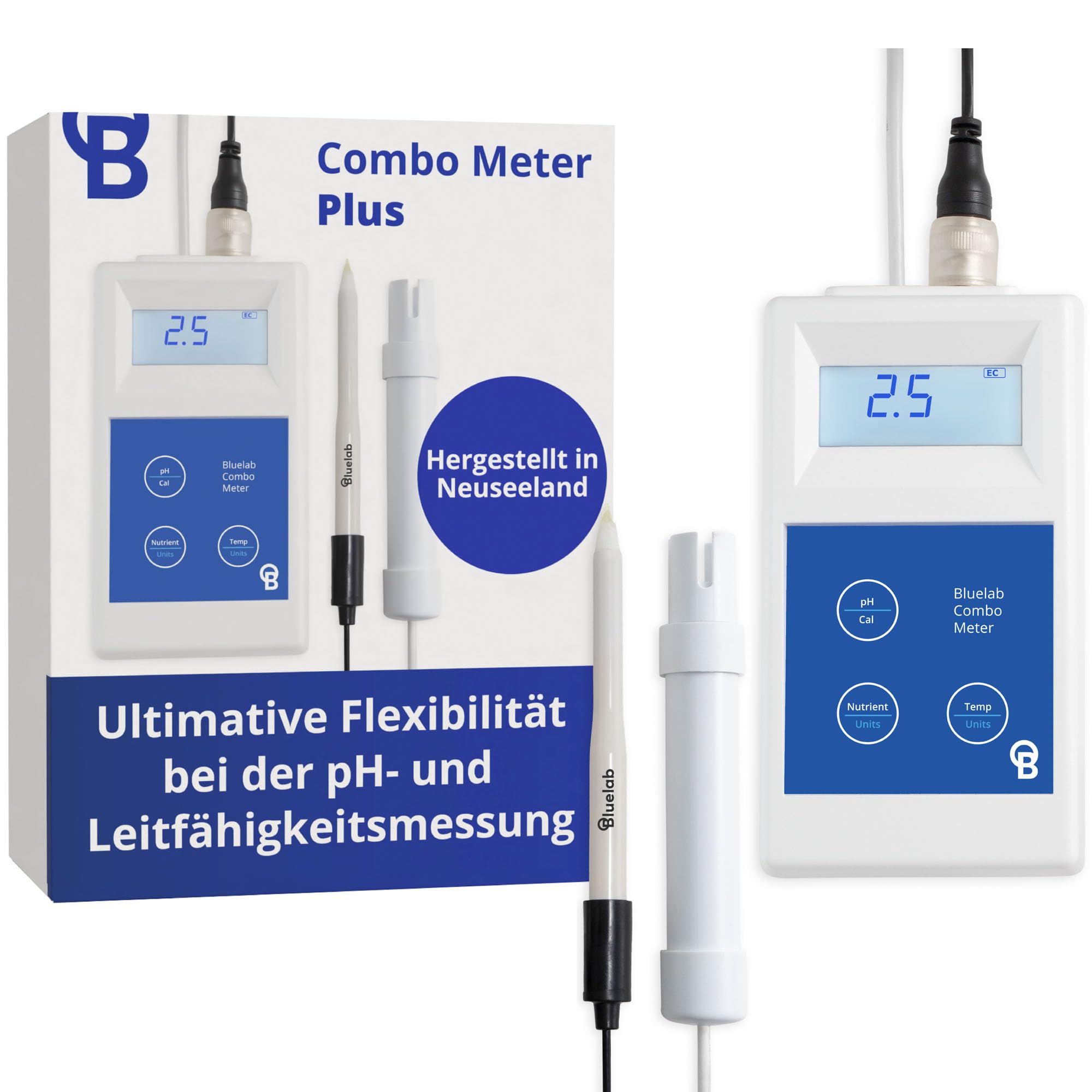 Bluelab METCOMPLUS Combo Meter Plus – Misst pH, Temperatur & Leitfähigkeit (TDS/PPM) in Wasser & Boden, einfach kalibrierbar, digitales Nährstoff-Testkit – Für Hydroponik & Indoor-Anbau