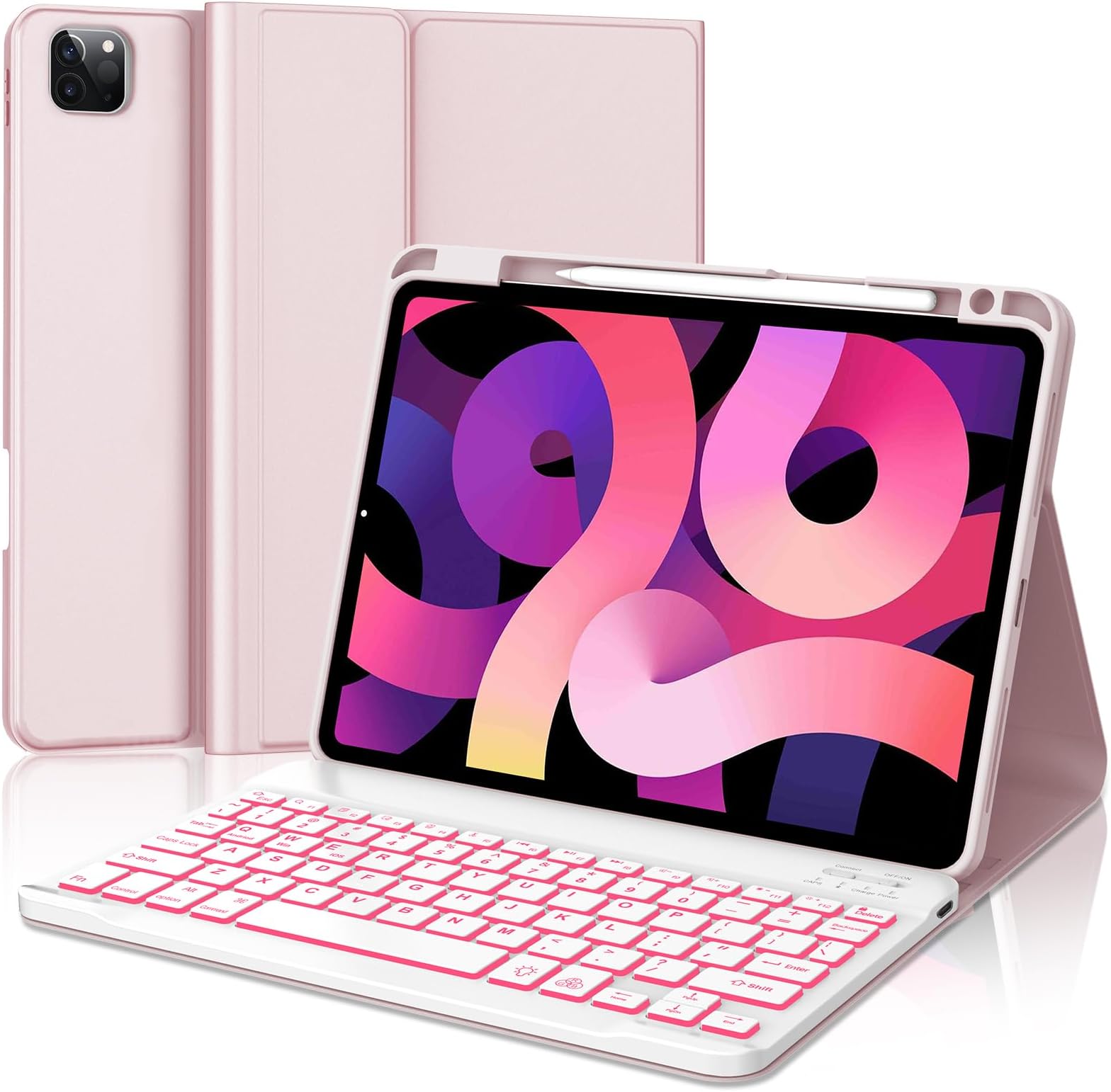 D DINGRICH Keyboard Case for iPad Air 11 inch Case with Wireless Bluetooth Keyboard - Magnetic Detachable, Folio Case with Pencil Holder, Compatible with iPad Pro 11"(4th/3rd/2nd/1st Gen), Light Pink