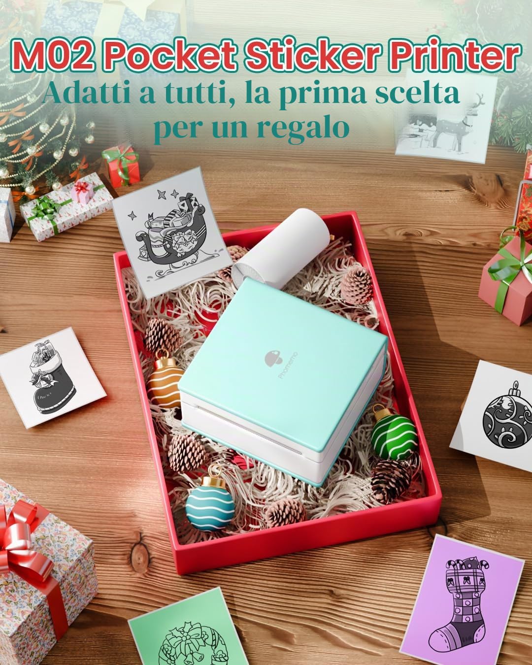 Phomemo M02 Mini Bluetooth Stampante Termica Portatile, Verde, Compatibile con Android e iOS