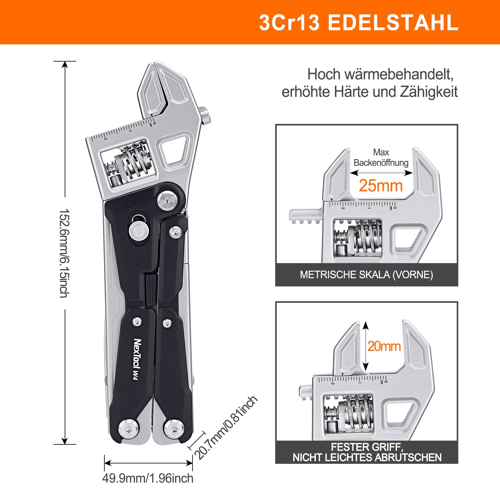 NEXTOOL W4 Multitool Regulowany klucz odchylny, 11-w-1 składane narzędzie EDC z szczypcami, nożem, piłami, wkrętakiem, multitool na kemping, wędrówki, prace domowe i prezenty (dla mężczyzn/miłośników