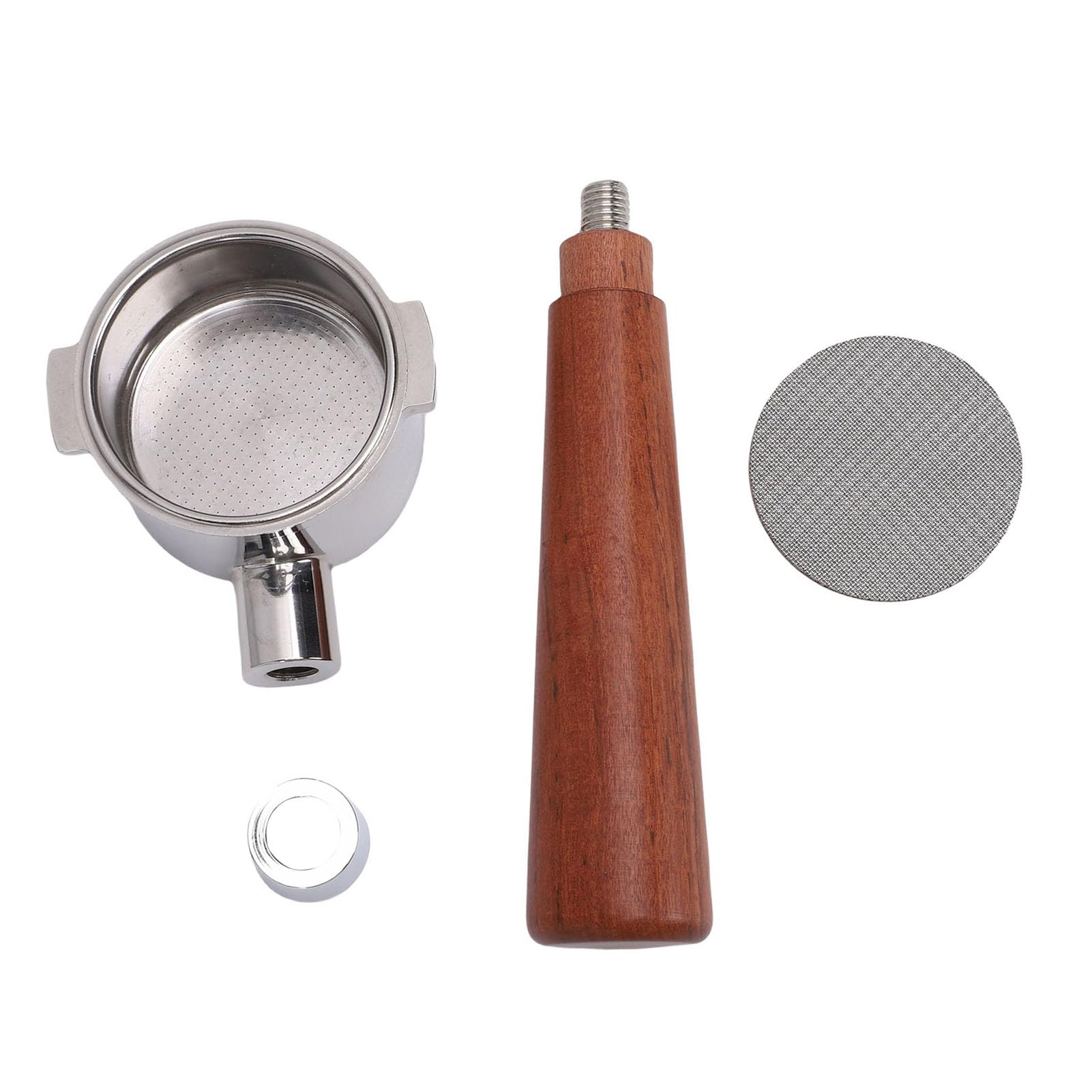 Hidyliu Portafiltro sin Fondo de 51 Mm, Acero Inoxidable con de Madera, 2 Orejas, Diseño de Doble Oreja, Apto para Universal,