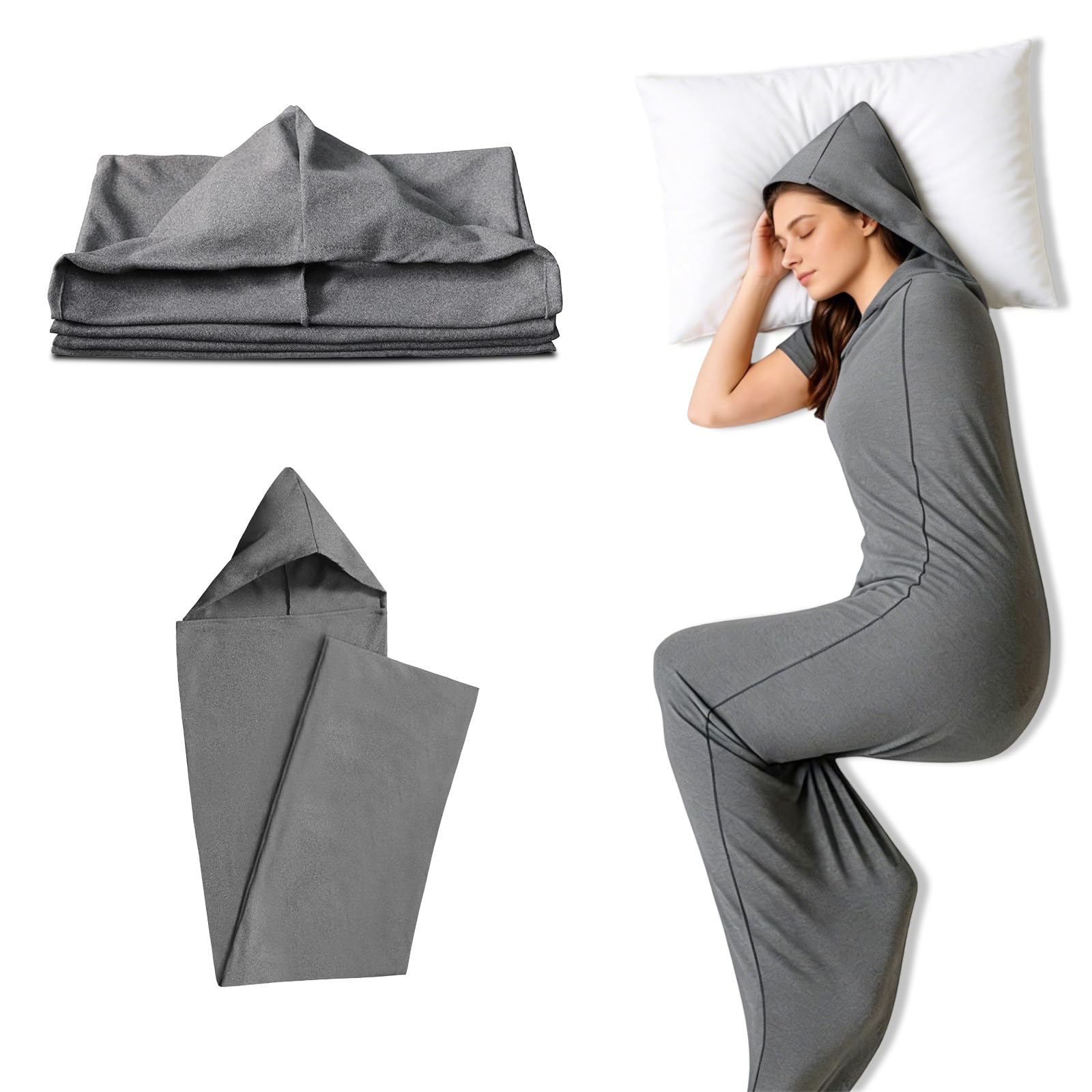 Sleep Pod 360 Wrap Wearable Blanket, Soft Comfortable Movable Sensory Sleep Sack for Adults, Hug Pressure Therapy, Washable Portable Sleeping Bag for Warmth Grey 185x50cm