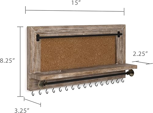 Miniatura 4 de Barnyard Designs Organizador de joyas colgante para montar en la pared, aretes, collar y pulsera con estante para anillos, estante de almacenamiento