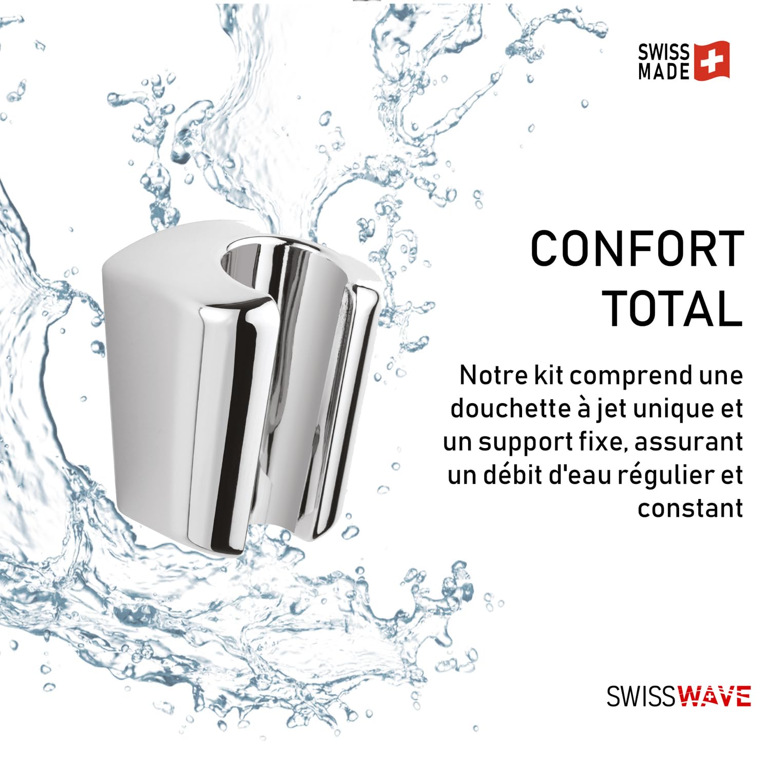 SwissWave 7640348271149 Ensemble Reno Kit Baignoire avec Douche à Jet Unique, Support Fixe, Flexible Inclus, Chromé, Plastique, 300 g