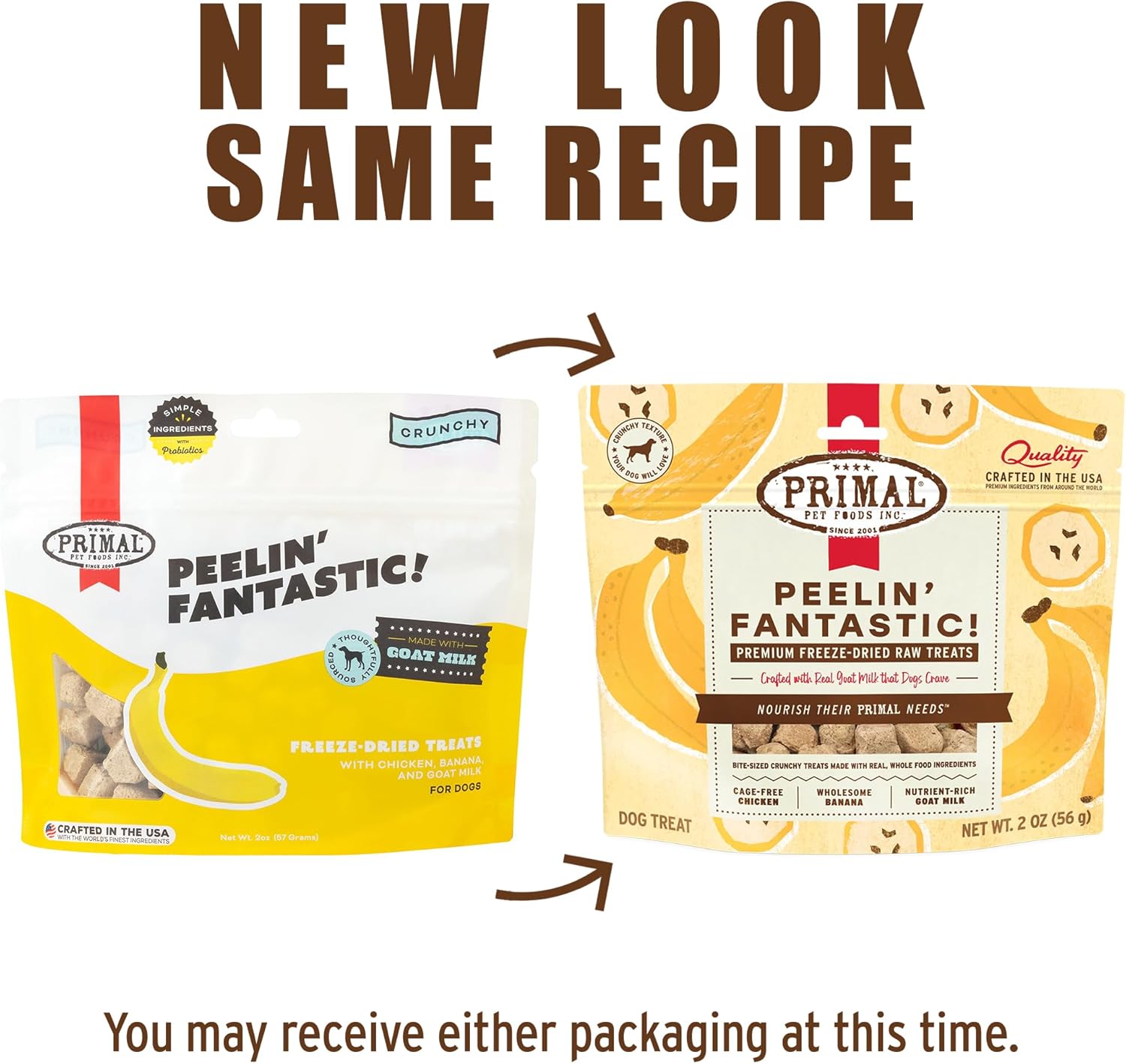 Primal Freeze Dried Dog Treats, Peelin' Fantastic; Chicken & Banana with Goat Milk, Grain Free Training Treats for Dogs, 2 oz (Pack of 2)