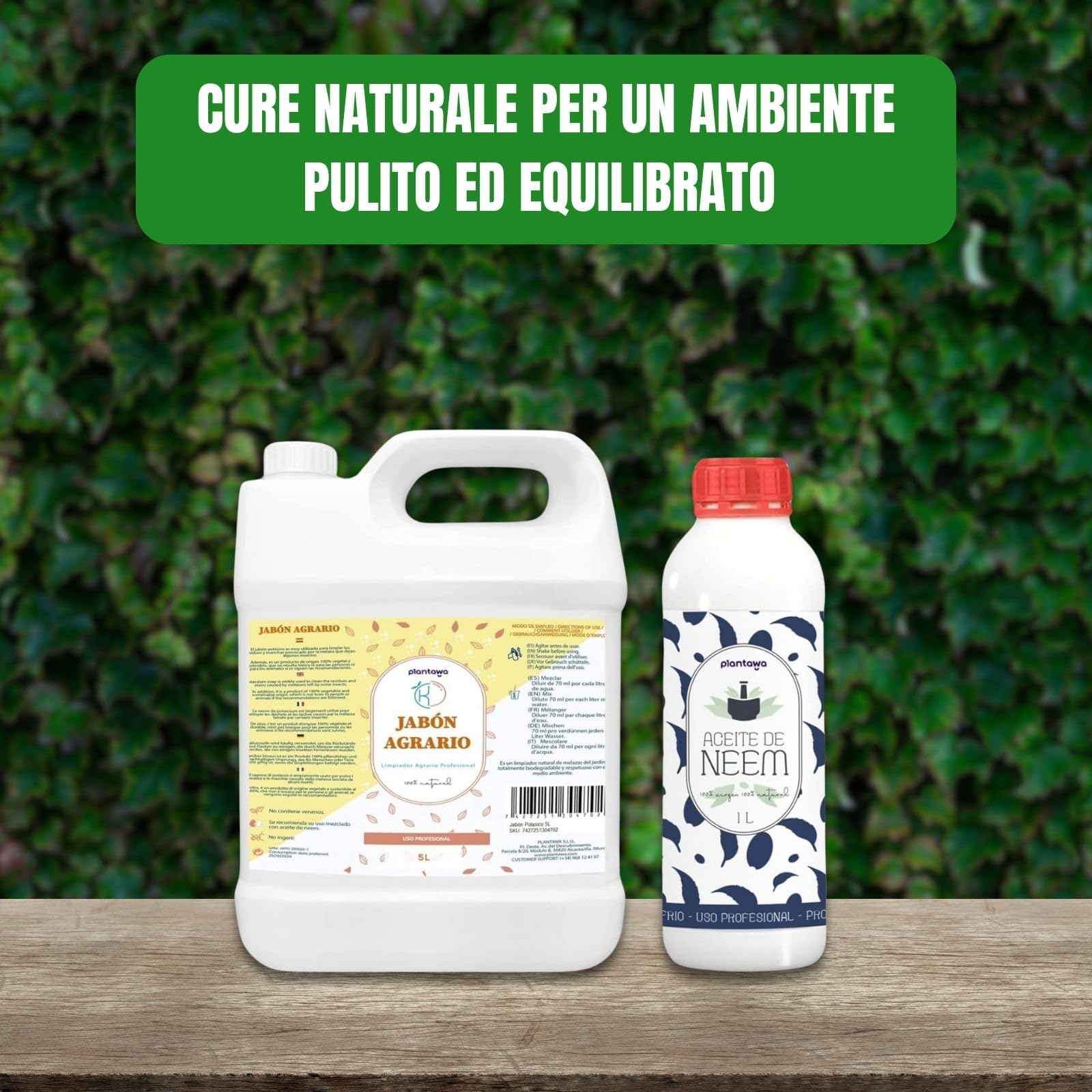 PLANTAWA Sapone Molle di Potassio 5L + Olio di Neem 1L | Formula Pura ed Altamente Concentrata | Soluzione Naturale per Cura Domestica | Versatile e multiuso per Interno ed Esterno