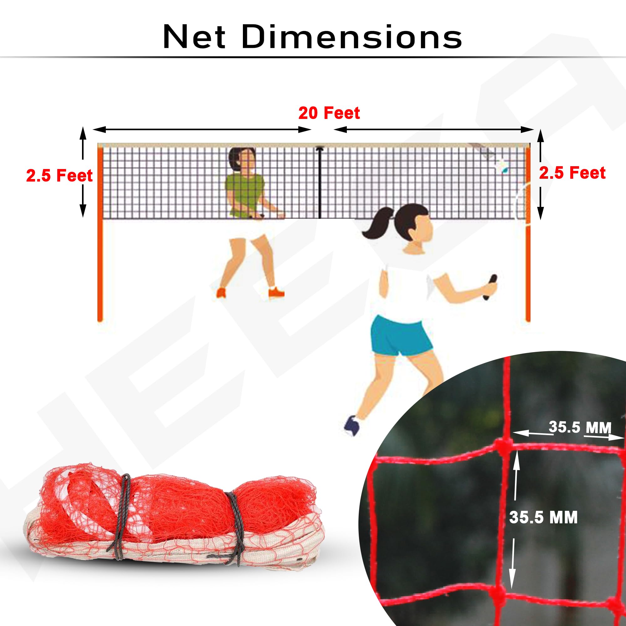 Heega Nylon Badminton Net All-Weather | for Indoor & Outdoor Courts | Professional & Practice Play & Plant safty Perpuse | Tournament-Competition Quality (Pack of 1) 20x2.5 ft (Red) 4