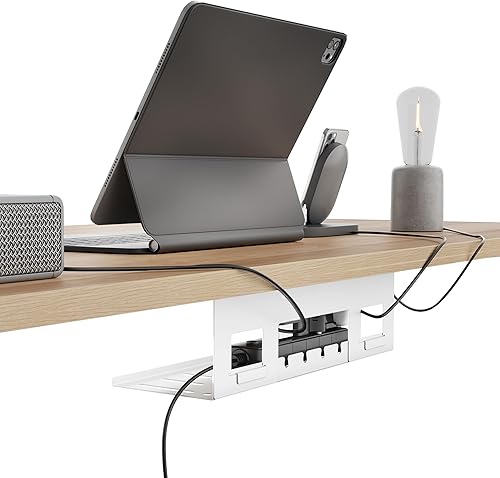 Miniatura 10 de Bandeja de gestión de cables para debajo del escritorio, organizador de cables de metal de 31.5 pulgadas, bandeja de escritorio para tira de