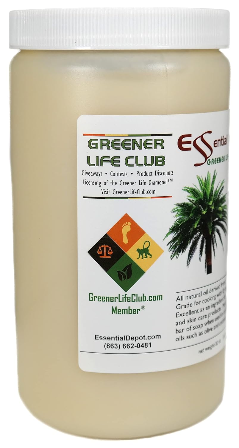 Essential Depot Palm Oil - 1 Quart - 32 oz - RSPO Certified - Sustainable - Food Grade - Kosher - Not Hydrogenated - Safety Sealed HDPE Container with Resealable Cap