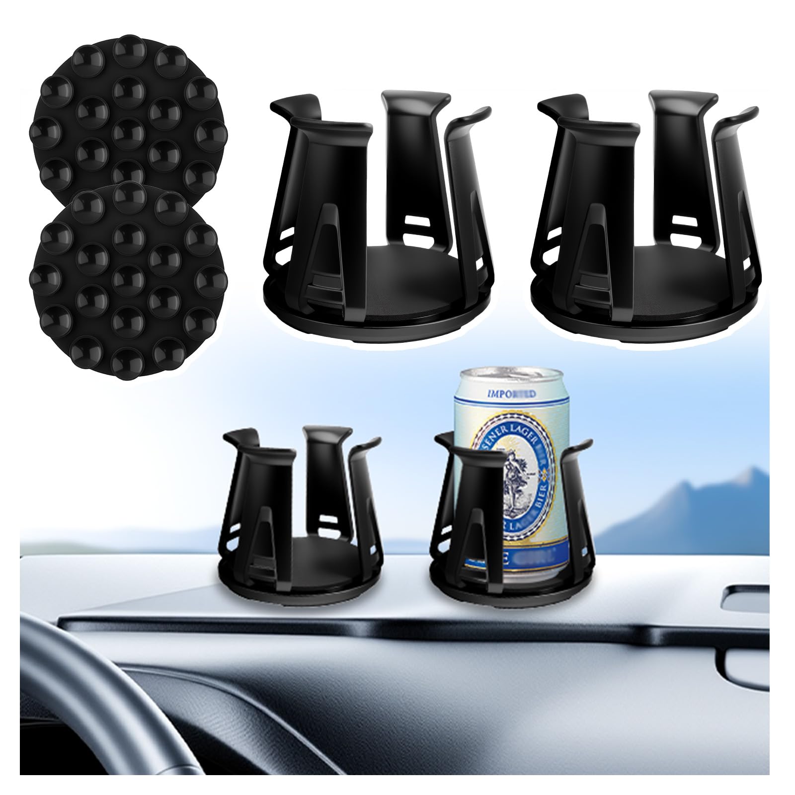 Photo 1 of 2PCS Car Cup Holder Insert with Adaptive Clamping Arm,Self-Adhesive Cup Holder Inserts for Car with Suction Cups Mount,Portable Cupholder Insert for Cars Fixed Water Cups,Drinks