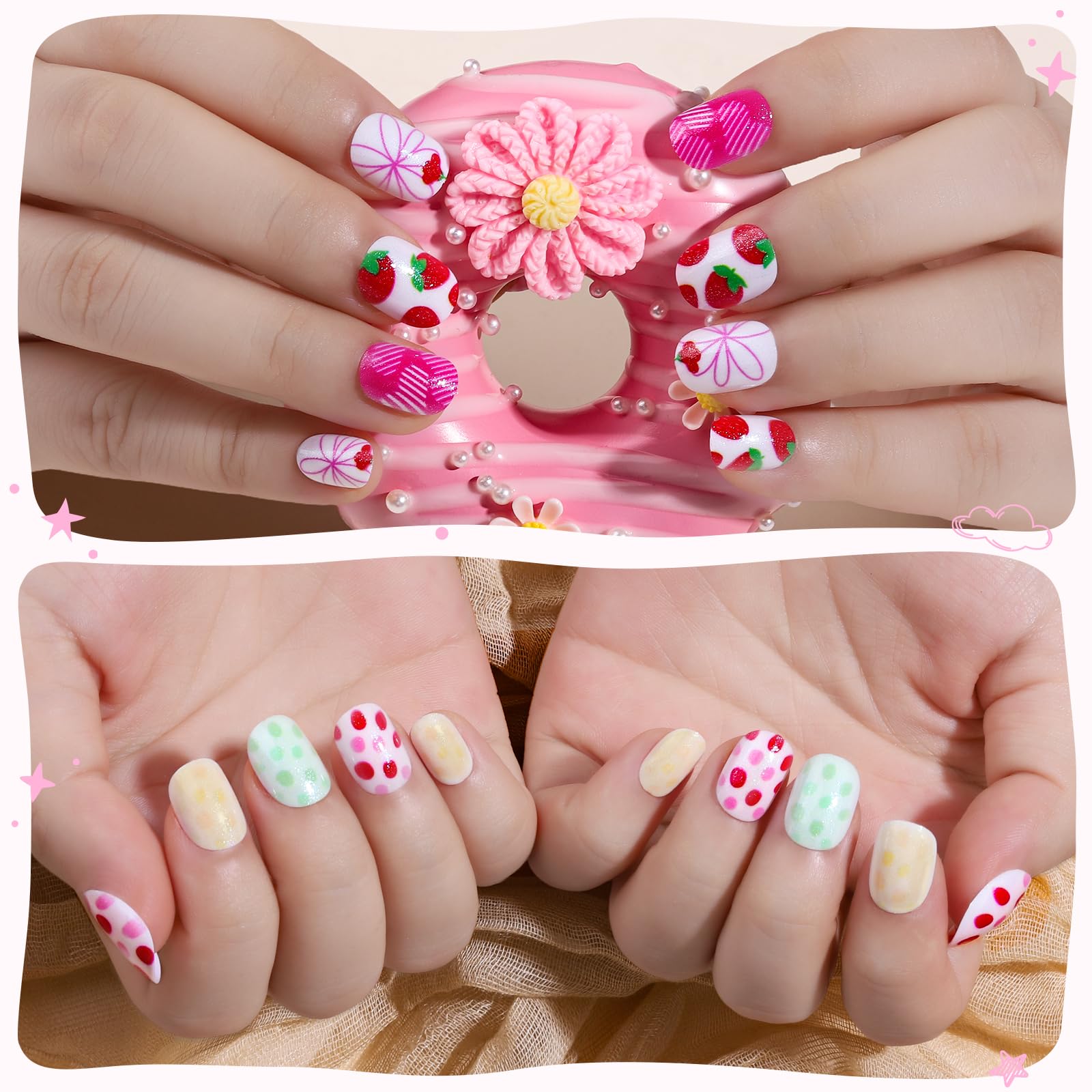 216 uñas postizas a presión para niñas, 9 colores, 12 tamaños, uñas postizas para niños, uñas postizas para niñas, uñas acrílicas cortas con pestañas adhesivas para uñas, lima de uñas 4