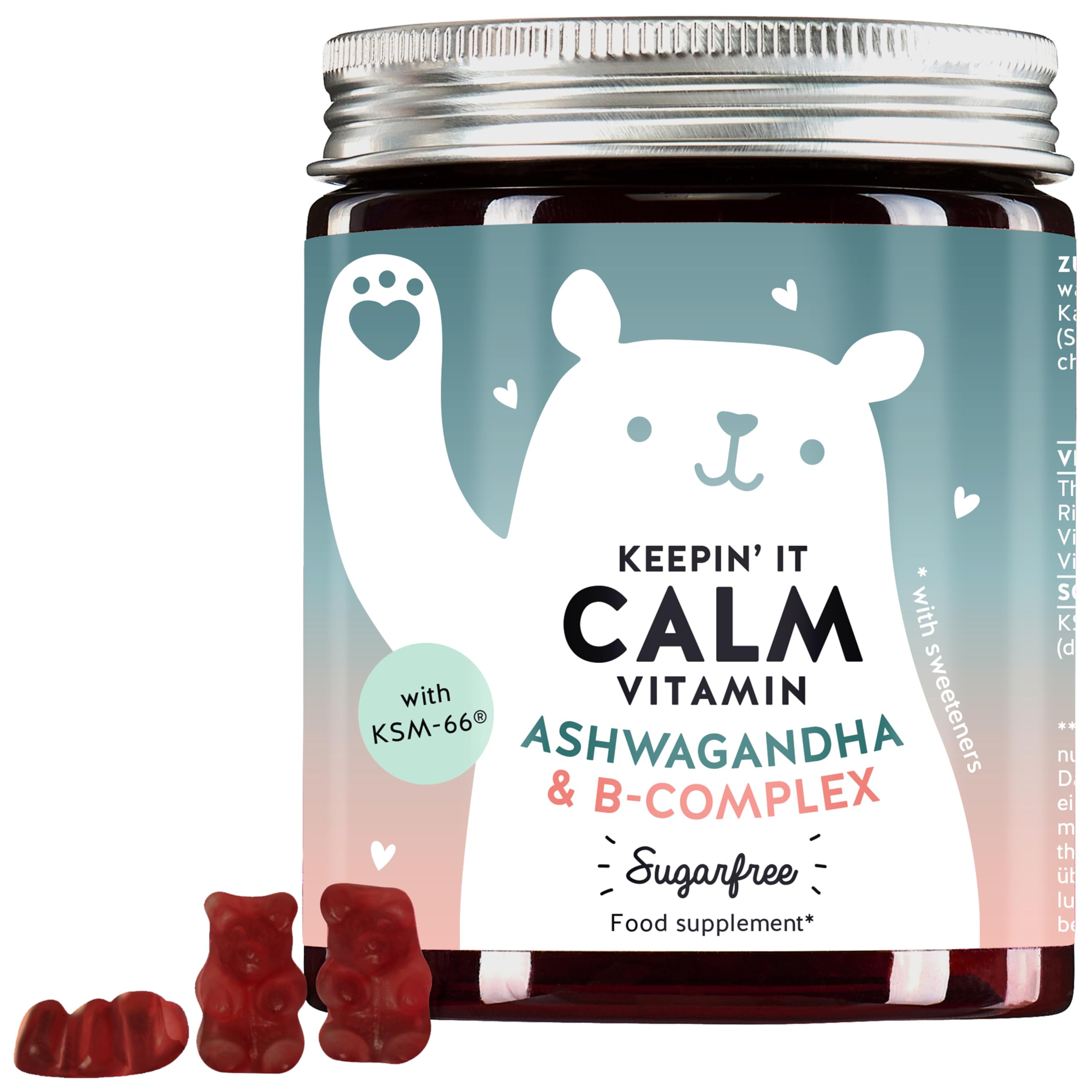 Keepin' It Calm – Gummies with 150 mg Ashwagandha – B-Complex with Vitamins B12, B1, B2 & B6 – Indian Ginseng – 60 Pieces (1 Month Supply) – Sugar-Free, Vegan – Bears with Benefits