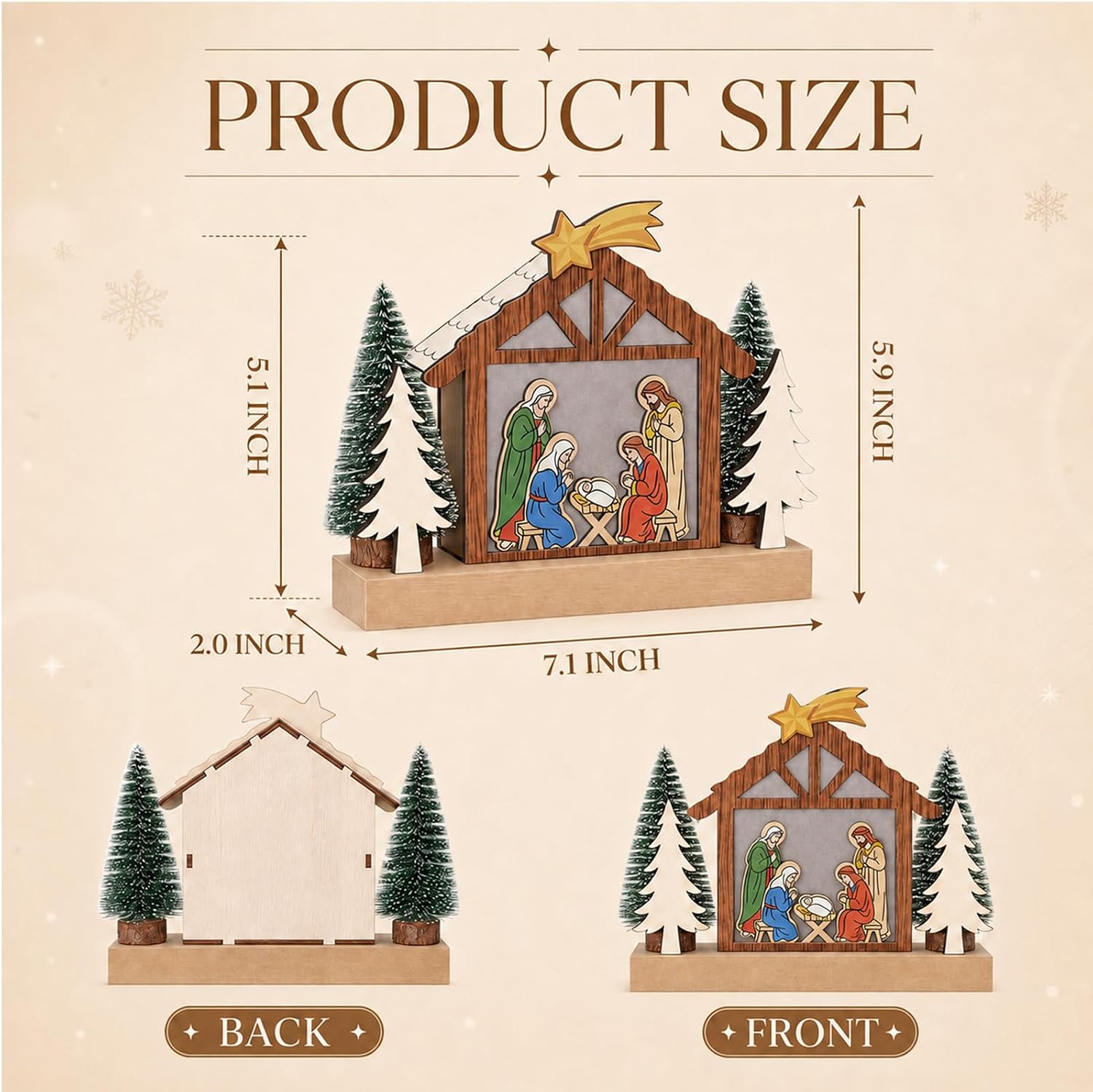 Fuutreo Wooden Christmas Nativity Scene Set Decoration with LED Lights