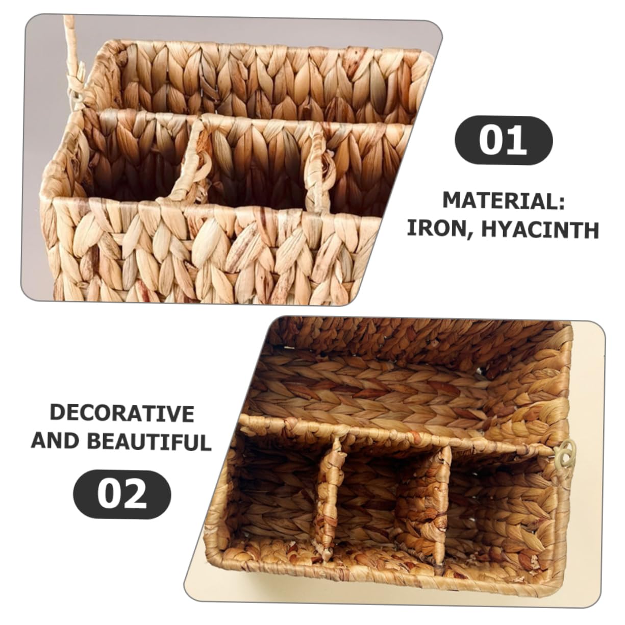 Cesta Organizadora de Cubiertos de Hierro y Junco Textura Fina y Diseño Delicado para Cocina y Mesa de Comedor