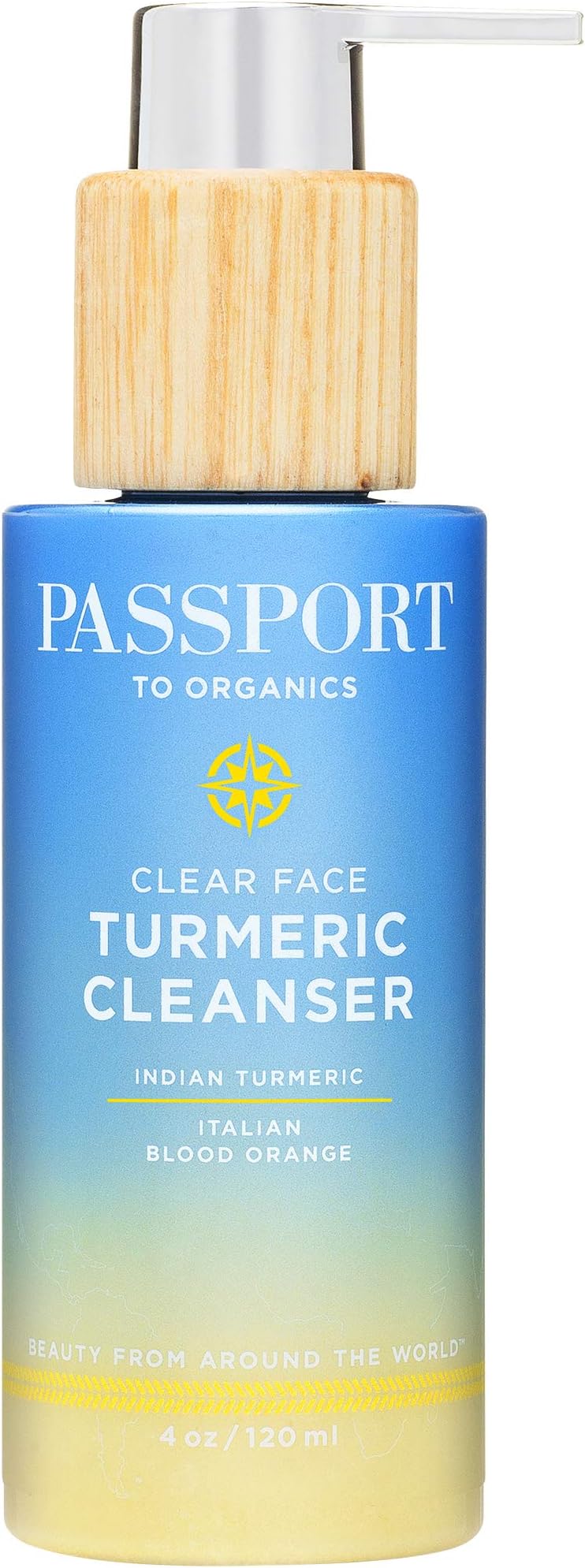 Passport to Organics Clear Face Turmeric Cream Cleanser - Gentle, Everyday Face Wash with Turmeric, Olive Oil and Aloe Vera - Moisturizing Face Wash with Antioxidants for Anti-Aging - 4oz.
