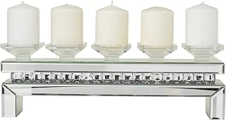 Deco 79 Wood Pillar 5 Plate Candle Holder with Mirrored Accents, 20