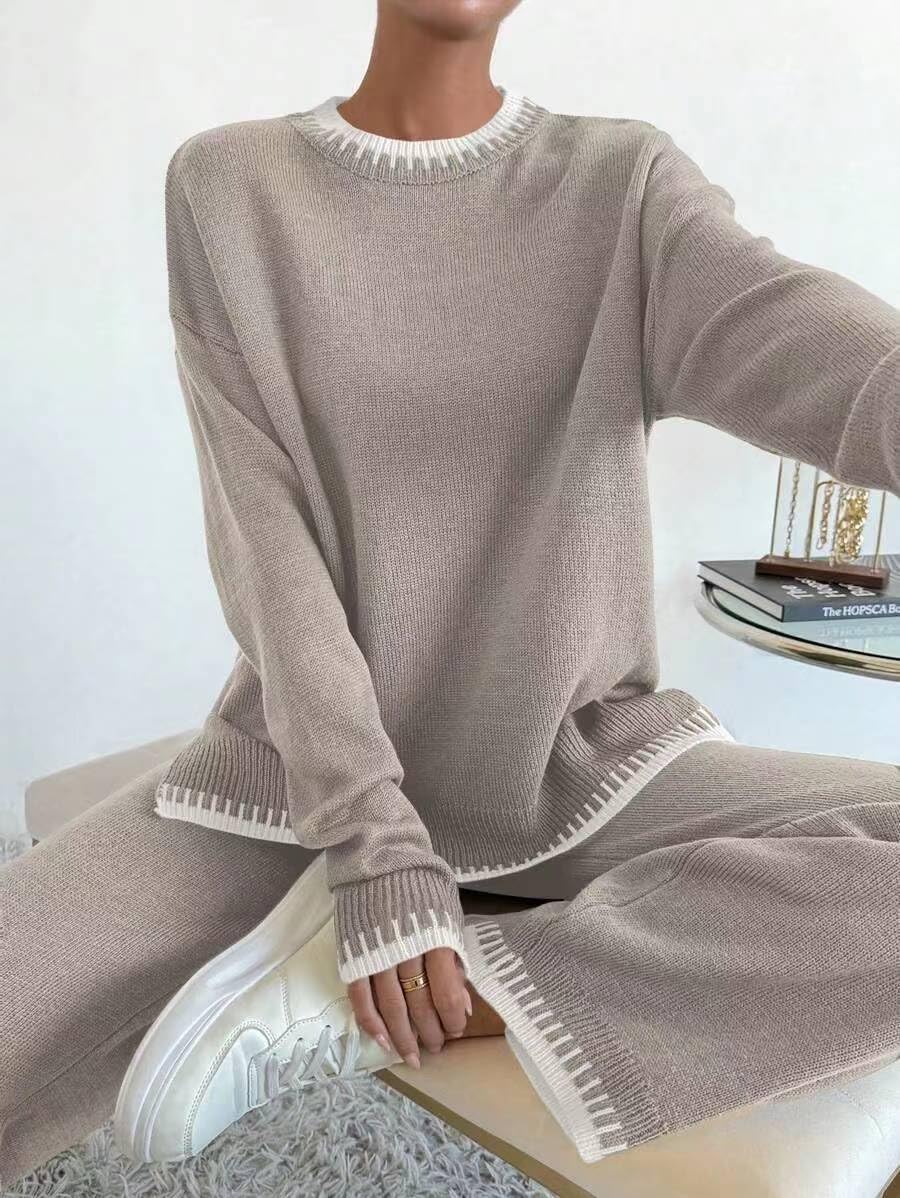 Knitted 2 Piece Sweater Sets Women Long Sleeve Pullover Sweater Top and Wide Leg Pants Lounge Sets Tracksuits