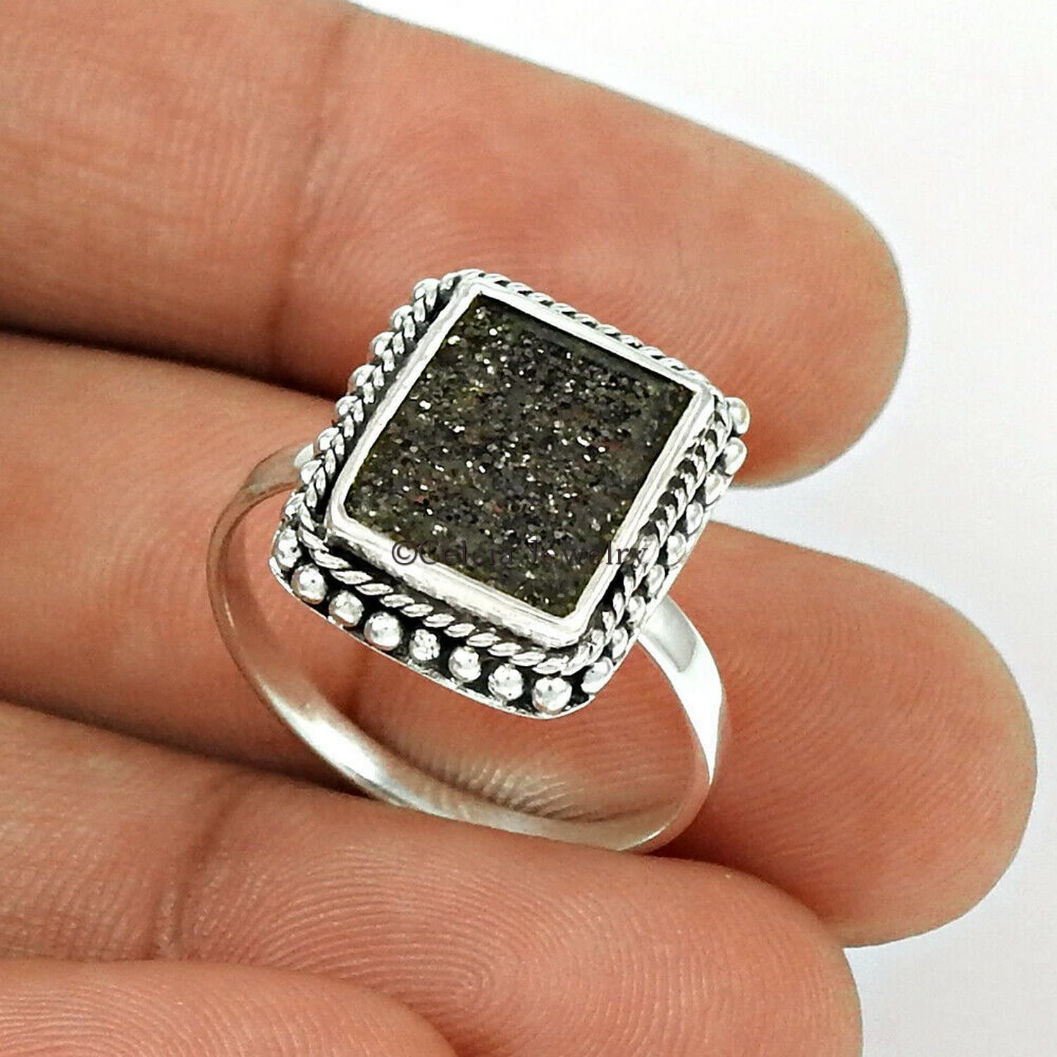 Anillo de mujer de moldavita, anillo de plata de ley 925 maciza, anillo de piedra preciosa curativa natural, anillo de diseño especial para mujer, anillo de declaración, anillo de regalo vintage