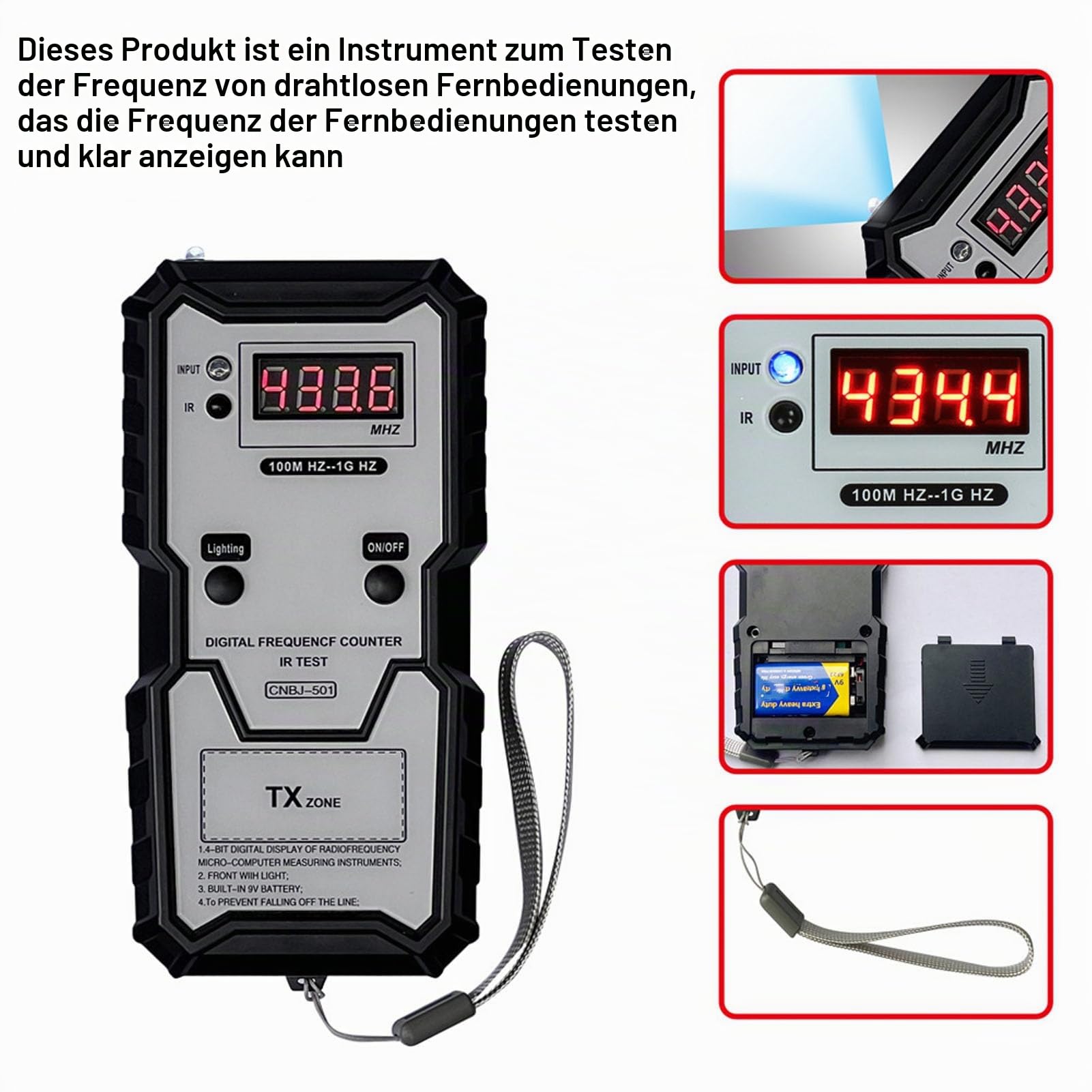 Fockety Fernschlüssel-Frequenztester, 100 MHz Bis 1 GHz Infrarot-Signal-Fernbedienungs-Frequenztester,Tragbarer Schlüsselanhänger-Signaltester,Frequenzmesserzähler für die Zugangskontrolle