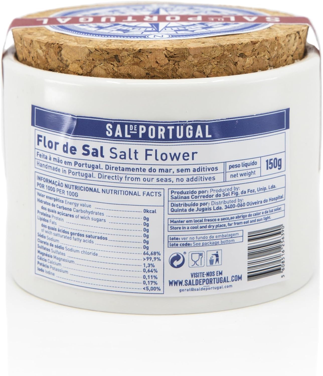 Fior di Sal – Sal del Portogallo – Confezione da 3 vasetti in ceramica da 150 g – Estratto dalle saline di Figueira da Foz – Sale 100% naturale – Prodotto gourmet portoghese
