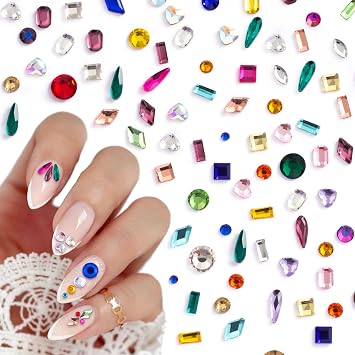HINZIC 510pcs Rhinestones Nail Art Charm, Colorful Mini Geometric Gems