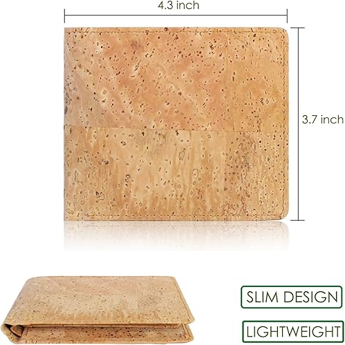 Miniatura 6 de boshiho Cartera de corcho con bloqueo RFID, delgada, plegable, vegana, tarjetero para tarjetas de crédito, monedero, regalo ecológico para hombres