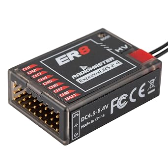RadioMaster ER8 ELRS PWM Receiver: 2.4GHz 6Ch ExpressLRS Receiver Nano Module for Fixed Wing RC Vehicles by Speedybee