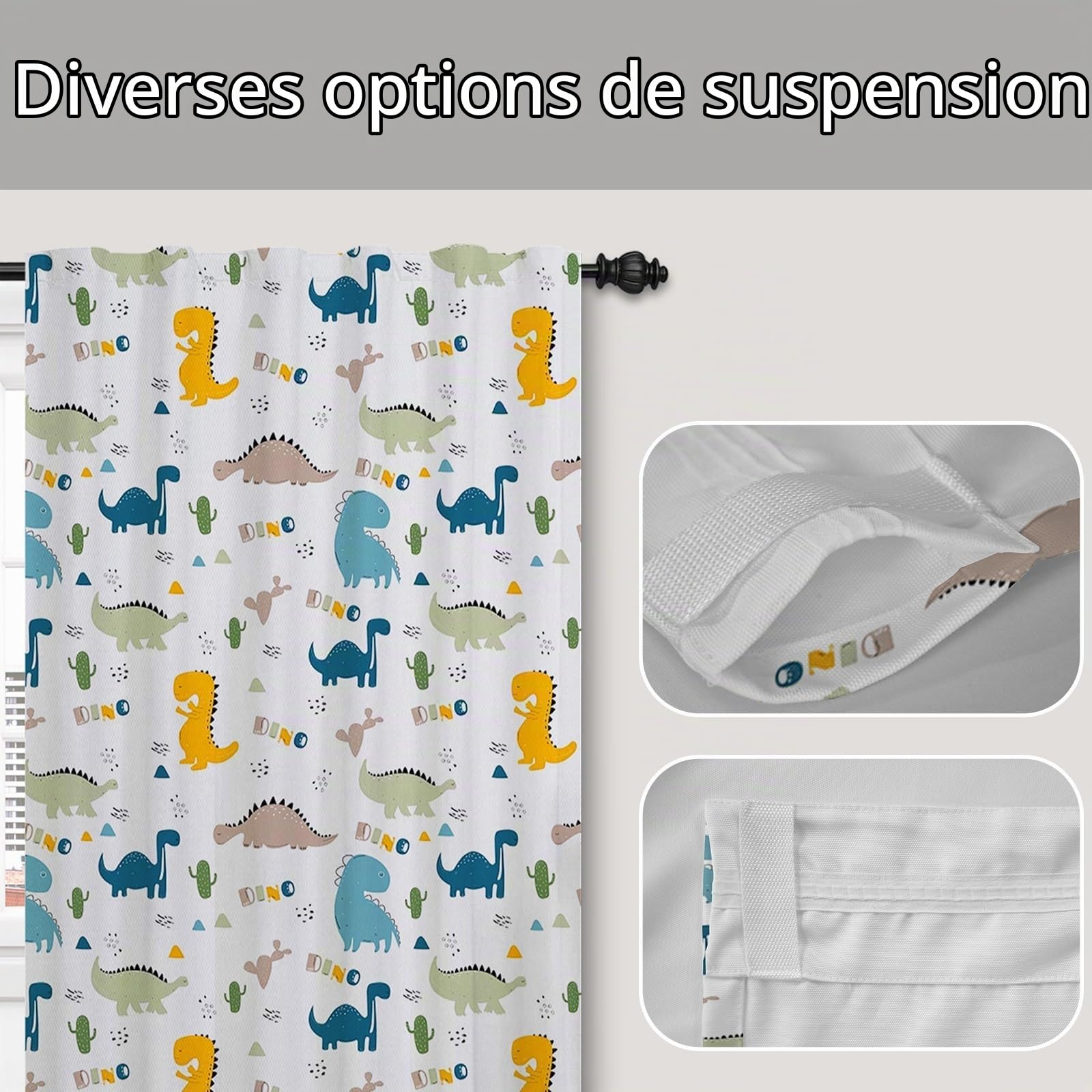 Rideaux de Dinosaures pour Chambre d'enfant Vert Oeufs de Dino Dessin animé Mignon Faune Jurassique Rideaux de fenêtre Onglet arrière des Rideaux Pépinière Rideau 135x175cm 1 Panneau