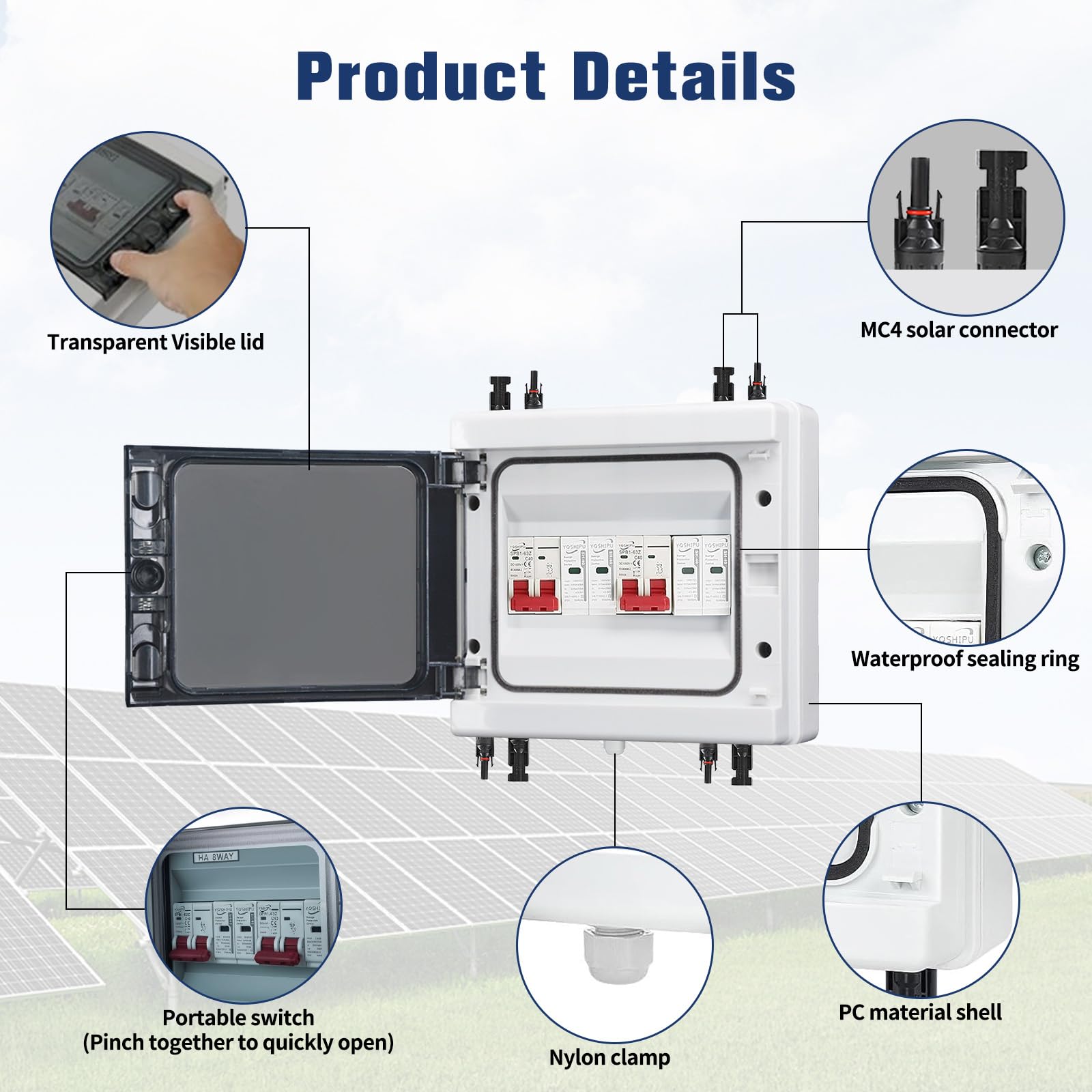 Protezione da sovratensione PV, DC 40 A/1000 V, interruttore di separazione – protezione dai fulmini IP65 impermeabile, protezione solare da tensione per fotovoltaico 2 in 2 Out