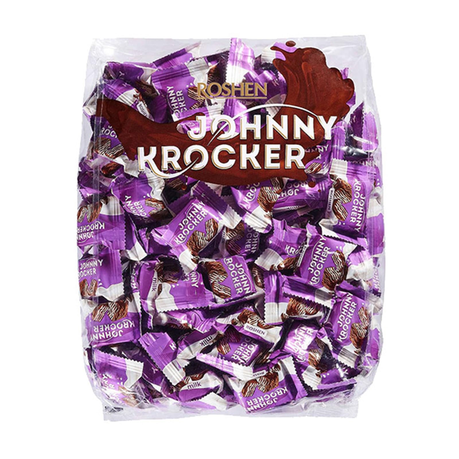 Deliex - Bolsa Roshen Johnny Krocker 1 kilo. Obleas cubiertas de chocolate rellenas de crema de leche. Bolsa de 1 kilo. Deliciosos dulces de chocolate. (Grande, Leche)