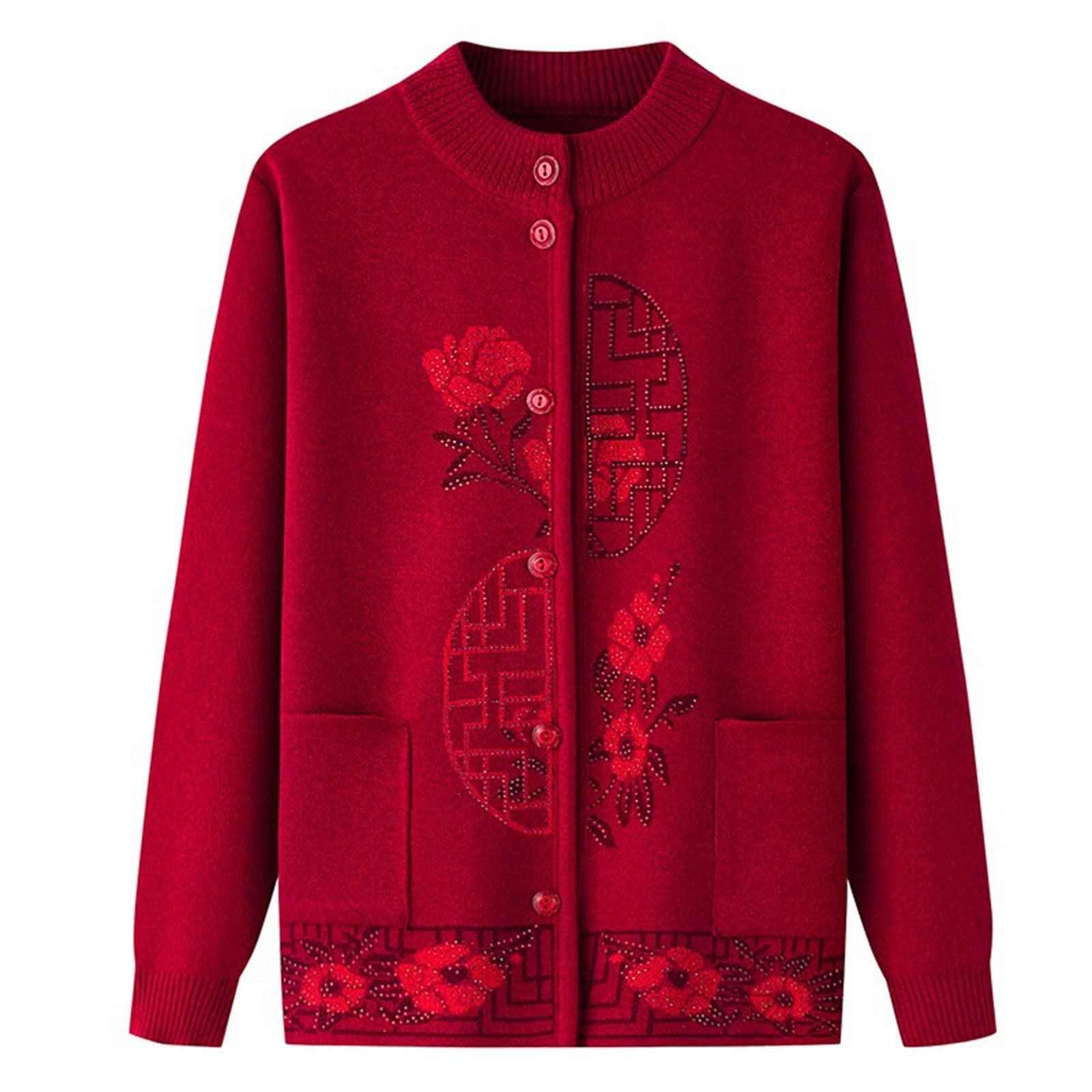 Damskie kardigany Starszy sweter rozpinany jesienno-zimowy dzianinowy płaszcz rekreacyjny Sweter z dzianin (Color : A, Size : 2xl-size)