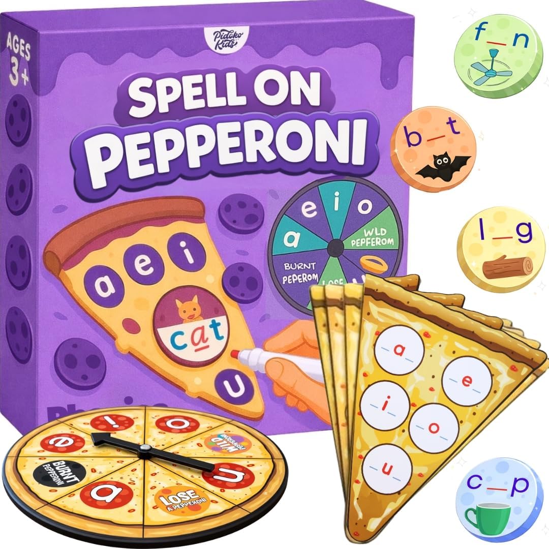 Phonics CVC Word Game - Magnetic Write & Wipe Vowels - Spelleroni Pepperoni by Pidoko Kids - Preschool & Kindergarten, Homeschool, Speech Therapy for Ages 3+