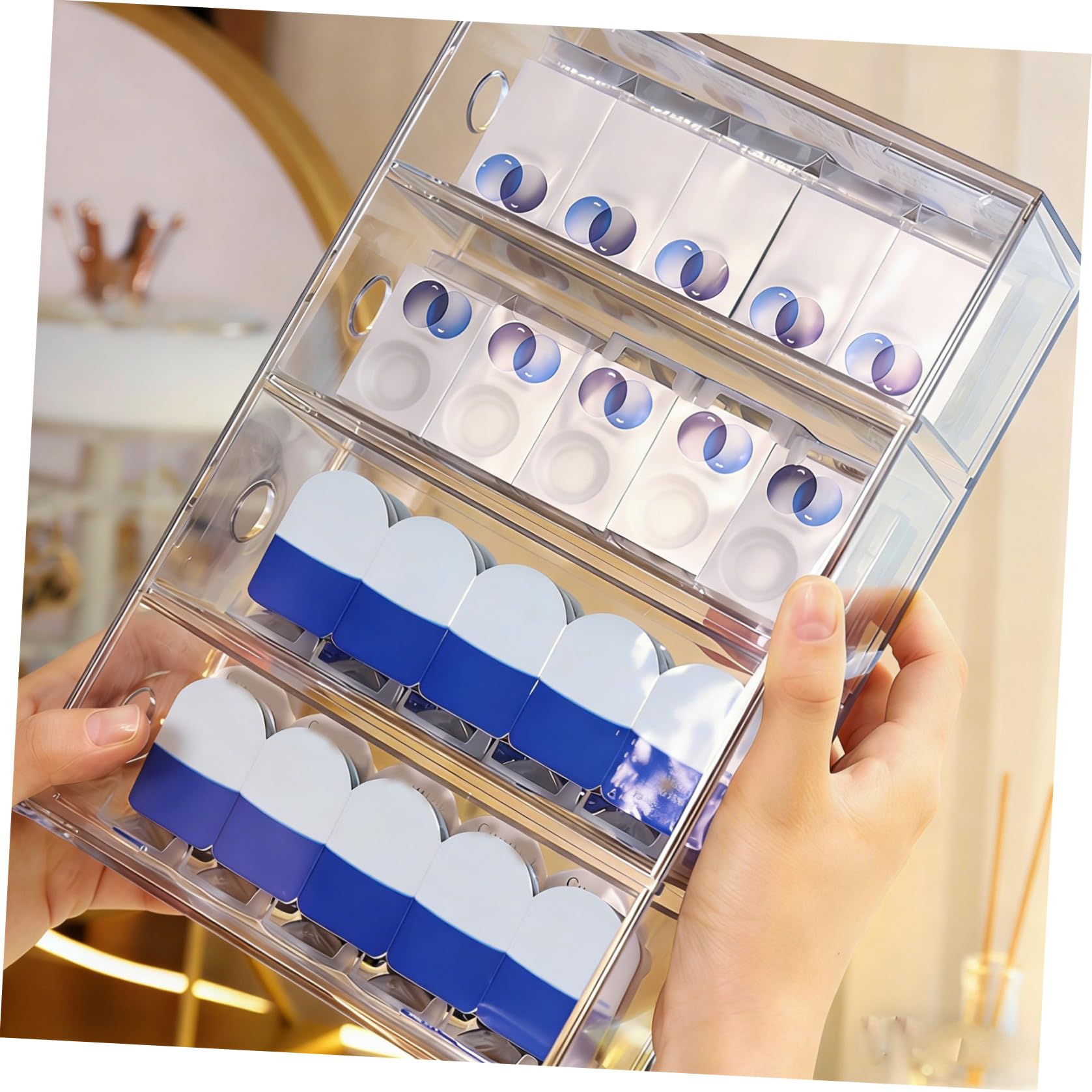 ABOOFAN Organizer Trucco 4 Scomparti e Cassetti in Acrilico Trasparente Impilabili Design Elegante e Pratico per Cosmetici, Gioielli e Accessori per Bagno o Camera