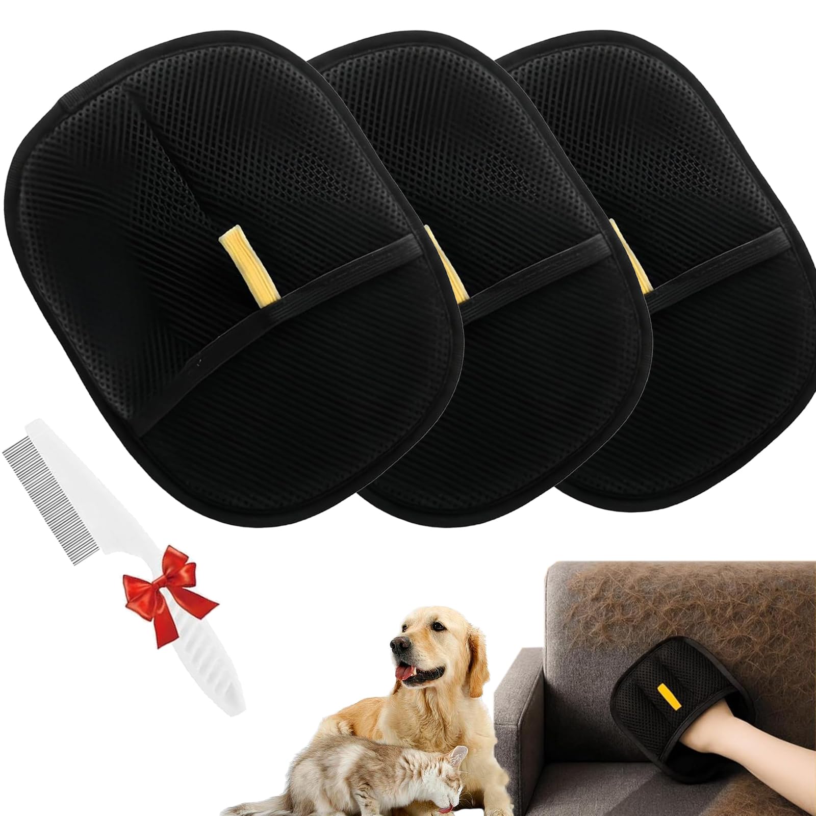 NNBWLMAEE Pet Hair Removal Glove, Static Removal Grooming Gloves, Double-Sided Brush for Carpet, Sofa, Bed, Clothes (3pcs)