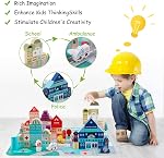 Blocs de construction en bois pour les tout-petits, les enfants Construction de la ville Jouets créatifs avec Alphabet nombre playset, Éducation préscolaire Bloc d'éducation pour les garçons filles Âges 3 4 5 6 (120 Pcs)