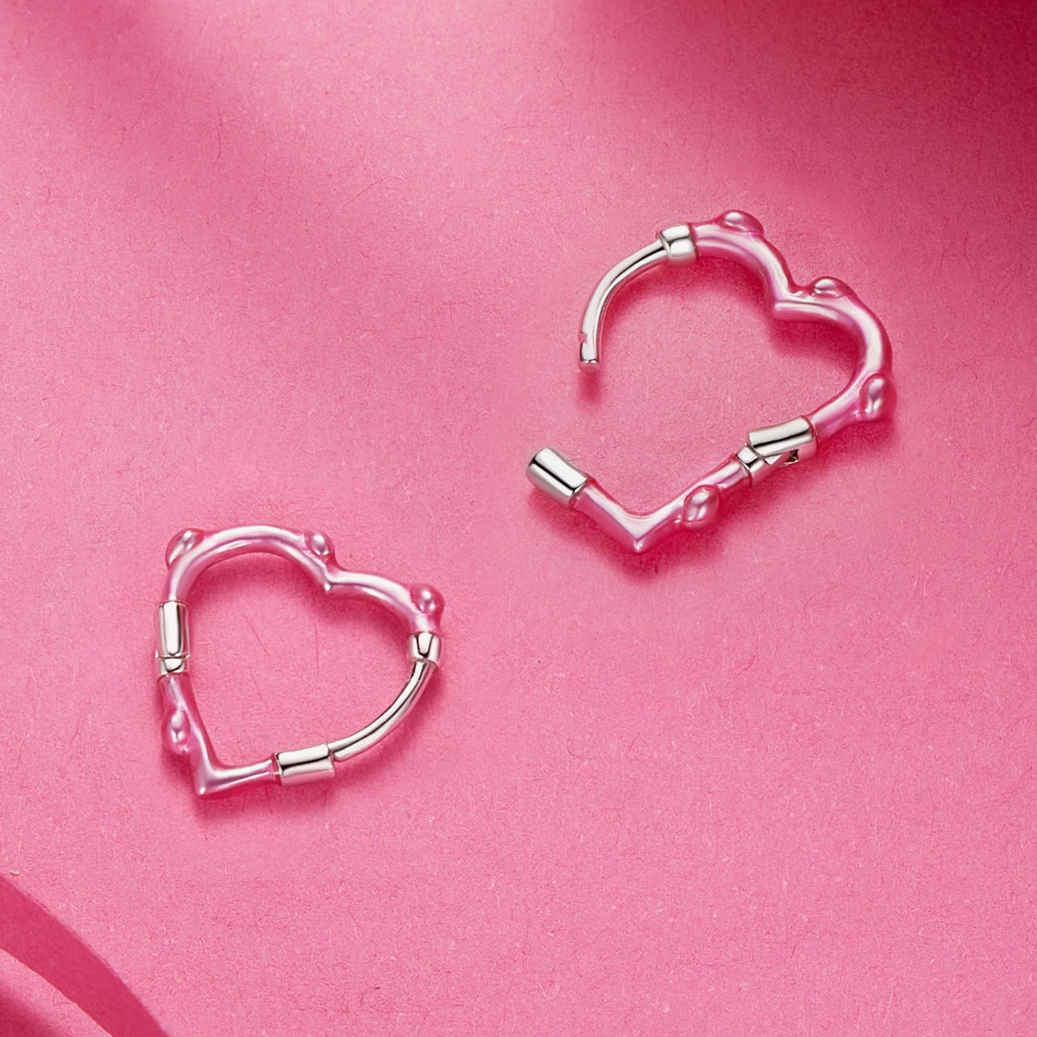 Orecchini a clip a forma di cuore rosa, in argento Sterling 925, leggeri e comodi da indossare tutti